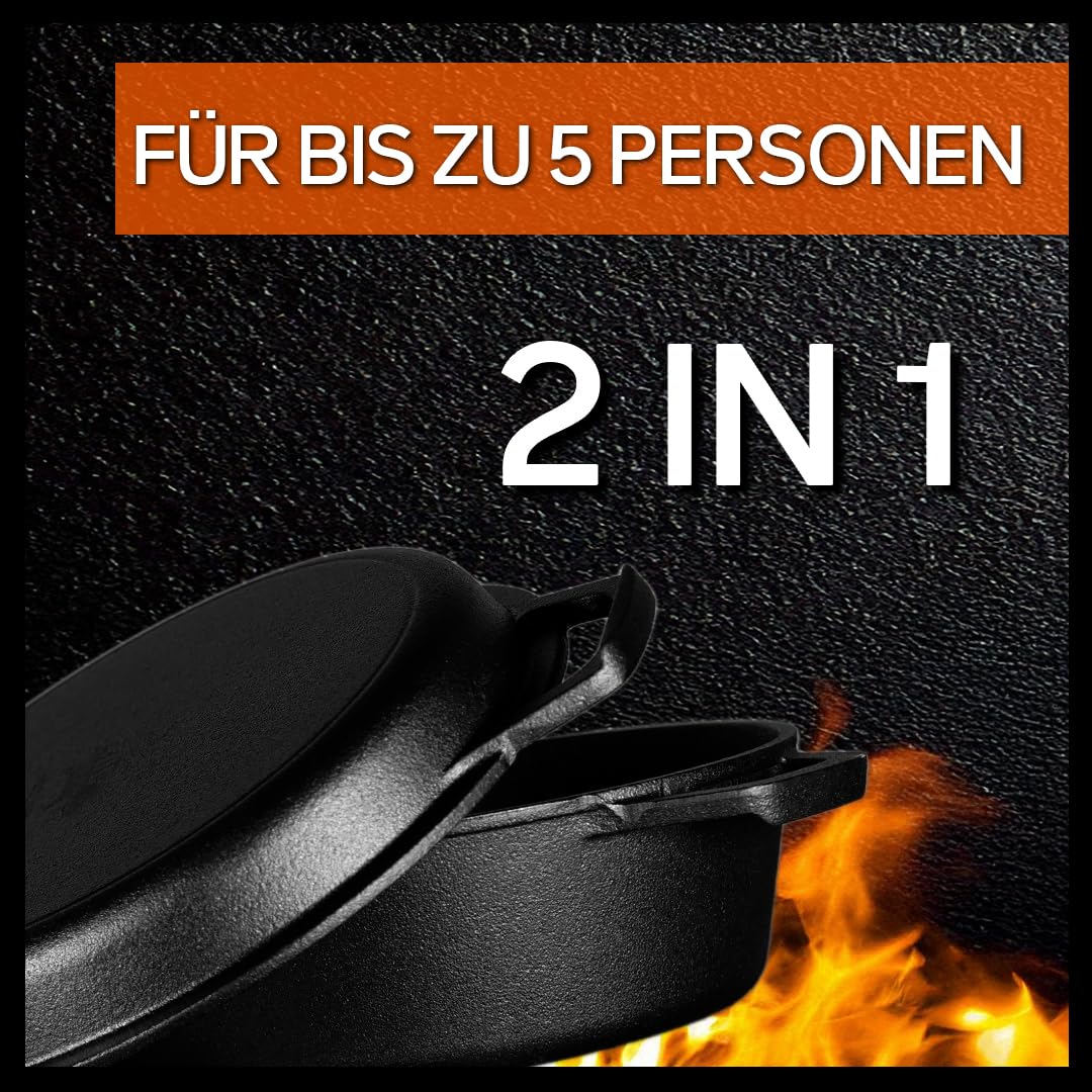 Cooker 2126-2 in 1 gusseisener Multikocher: Kochtopf und Bratpfanne - geeignet für Grill, Elektroherd, Backofen, Induktionsherd, Gasherd