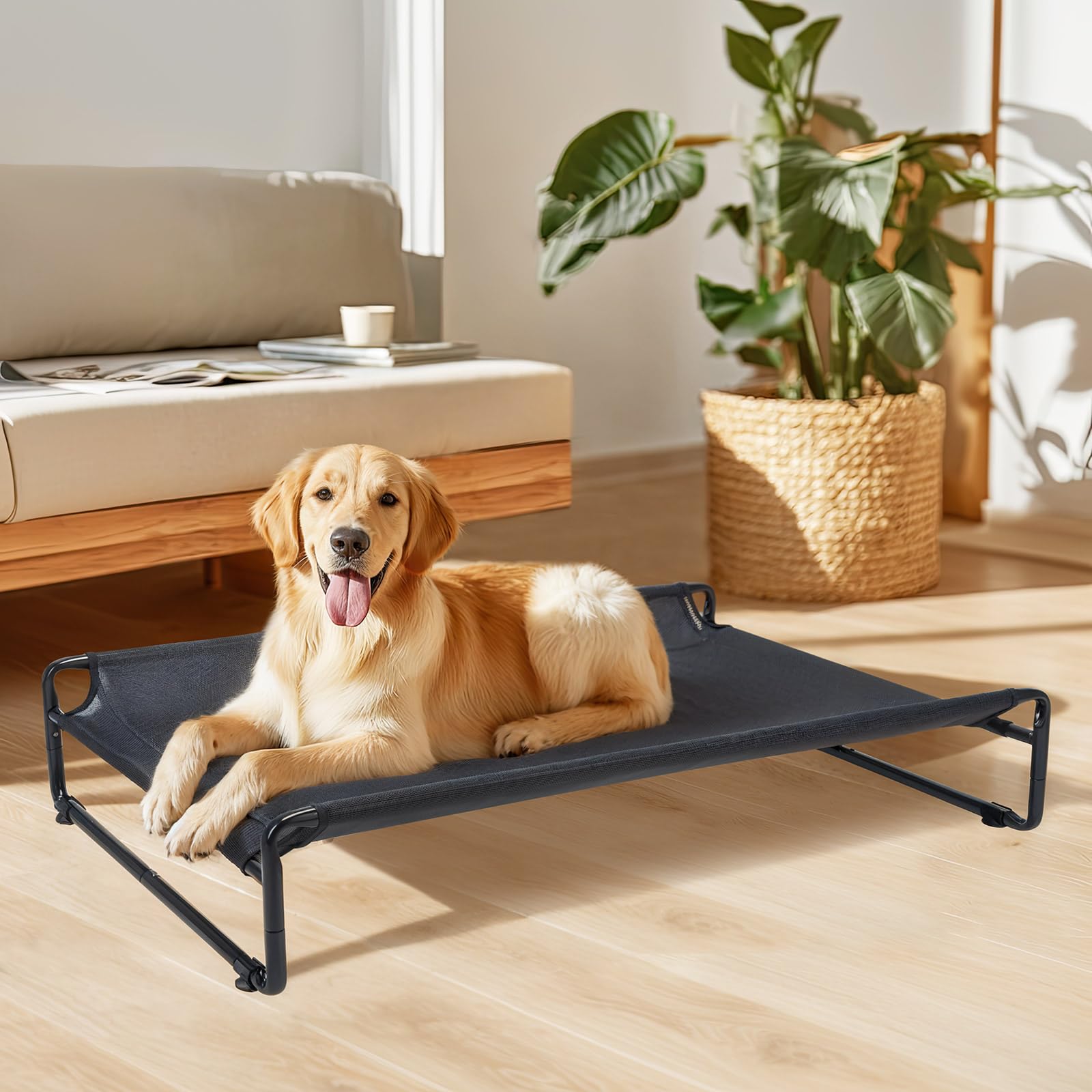 Veehoo Raised Dog Beds for Large Dogs, Washable Dog Cot with Headrest Sides, Outdoor Elevated Dog Bed with Non-Skid Feet, Breathable Mesh, Cooling Pet Hammock for Indoor or Camping, 42", Black - image 5