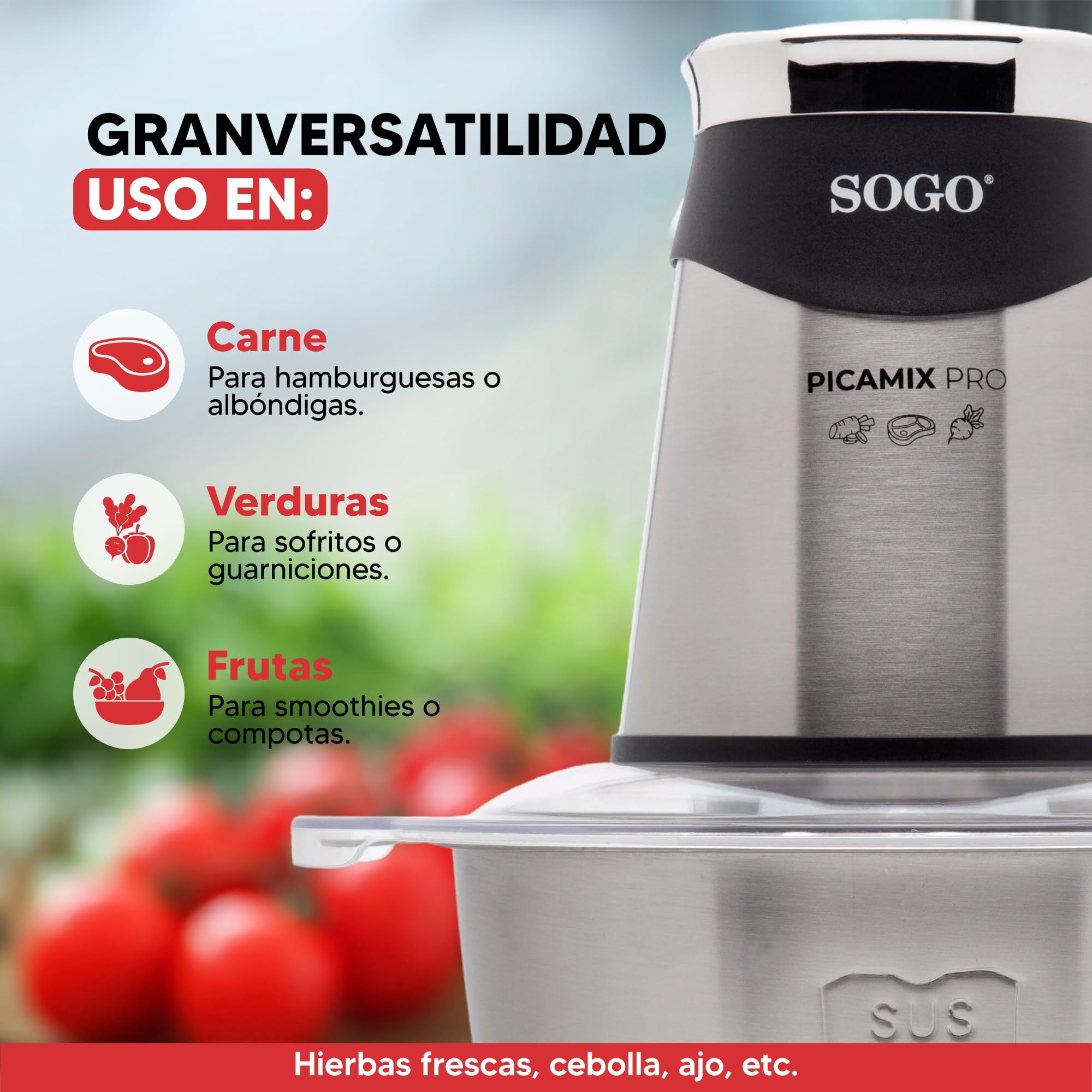 Sogo Picadora Eléctrica con Función de Doble Velocidad - Picadora de Carne, Verduras, Frutas, Frutos Secos - Procesador de Alimentos con 4 Cuchillas Afiladas y Eficientes - Trituradora de Alimentos