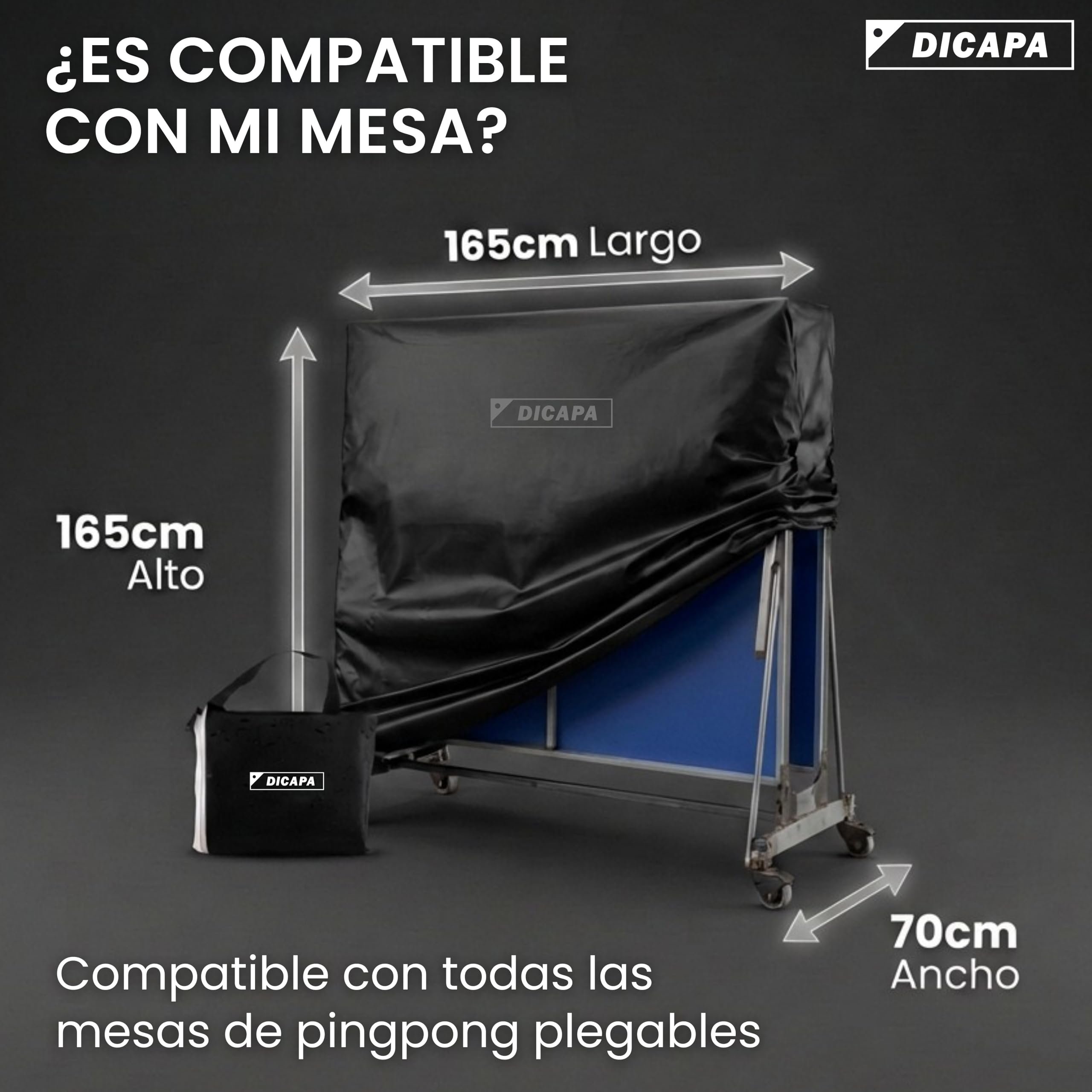 DICAPA Funda Mesa Ping Pong Exterior 165x70x165 cm Impermeable Resistente (Negro)