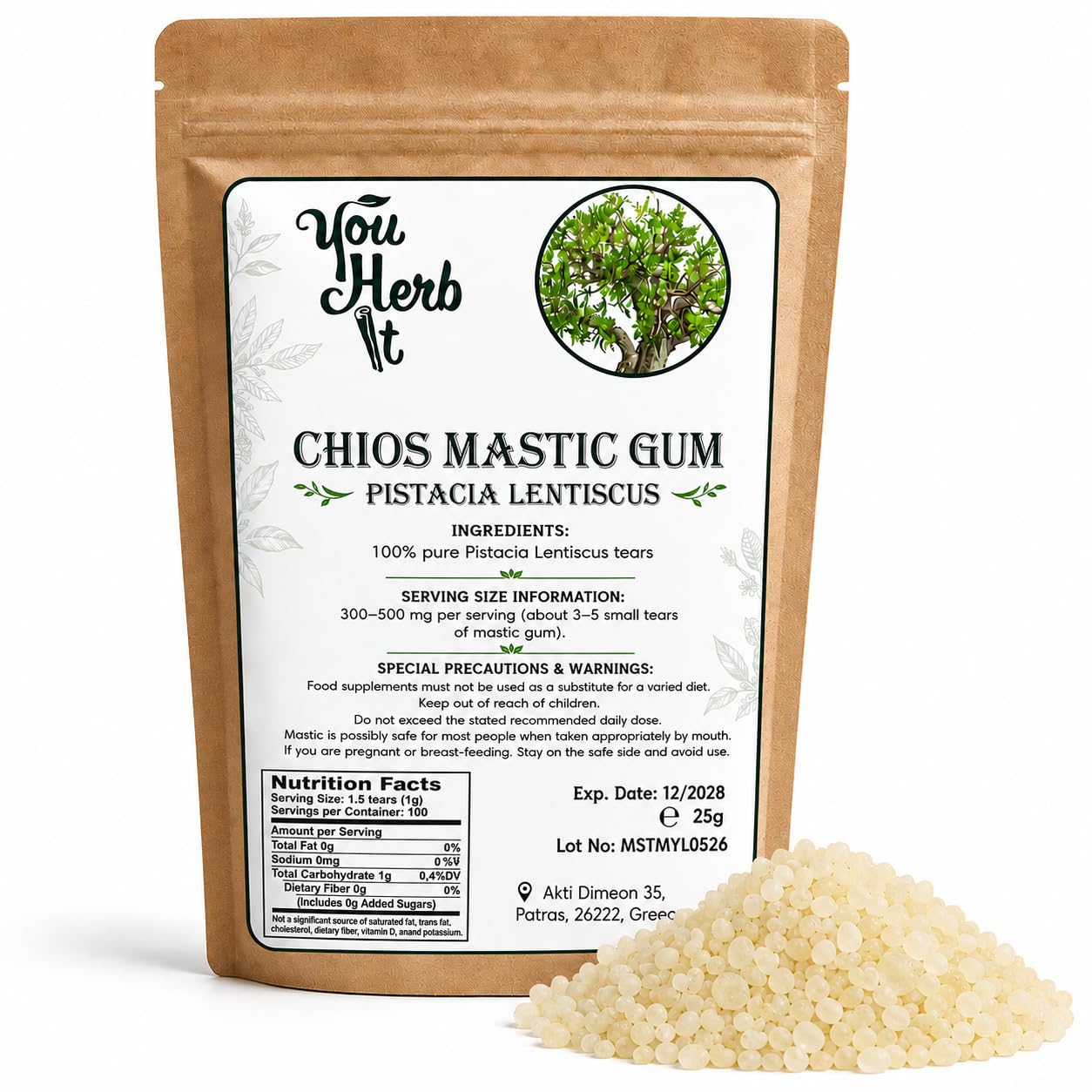 YouHerbIt | Kleine Harze | Griechisch Chios Mastika,Mastixharz, Mastix Natur Kaugummi - Pistacia Lentiscus (25g)