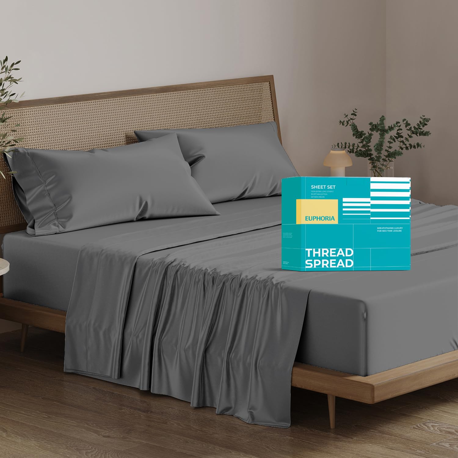 THREAD SPREAD 100 Egyptian Cotton Sheets Queen Size Bed Set - 4 PC 800 Series Euphoria Collection Egyptian