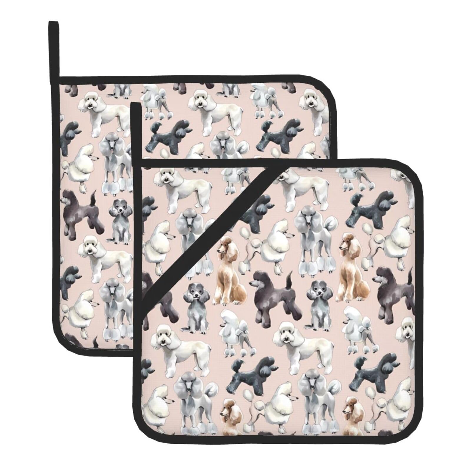 HJFCZH Poodles Dogs Prints Square Hot Pads for Kitchen Counter - Waterproof Pot Holders, Durable Heat Resistant Throw Layers for Serving, Oven & BBQ - 2 Pack