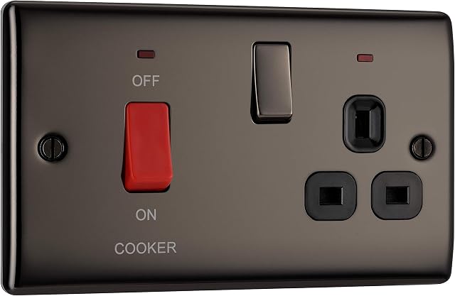BG Electrical NBN70B-01 Double Pole Cooker Control Unit with Single Socket and Power Indicator, 45 Amp, Black Nickel