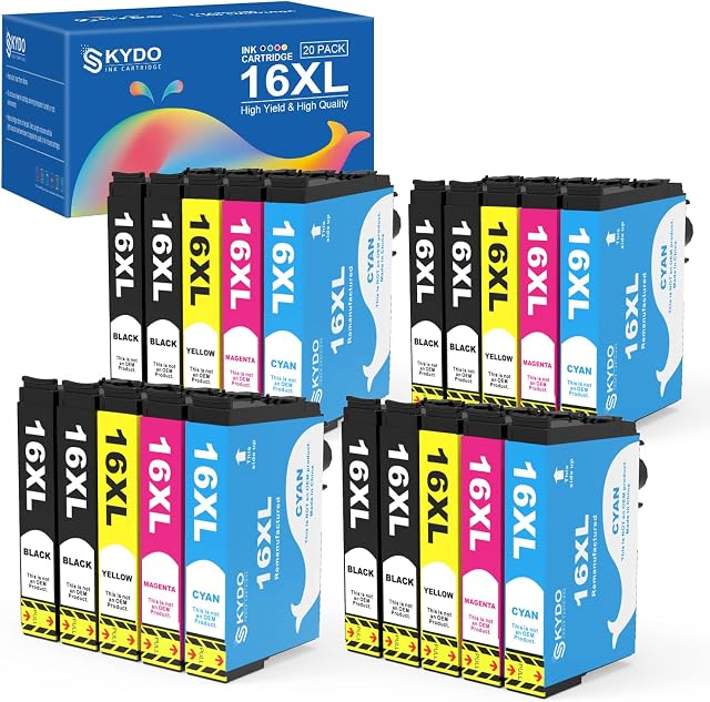 20 Pack 16XL Ink Cartridges Multipack Compatible for Epson 16 XL for Workforce WF2750 WF2630 WF-2750 WF-2630 WF-2510 WF-2650 WF-2540 WF-2010 WF-2520 Printer