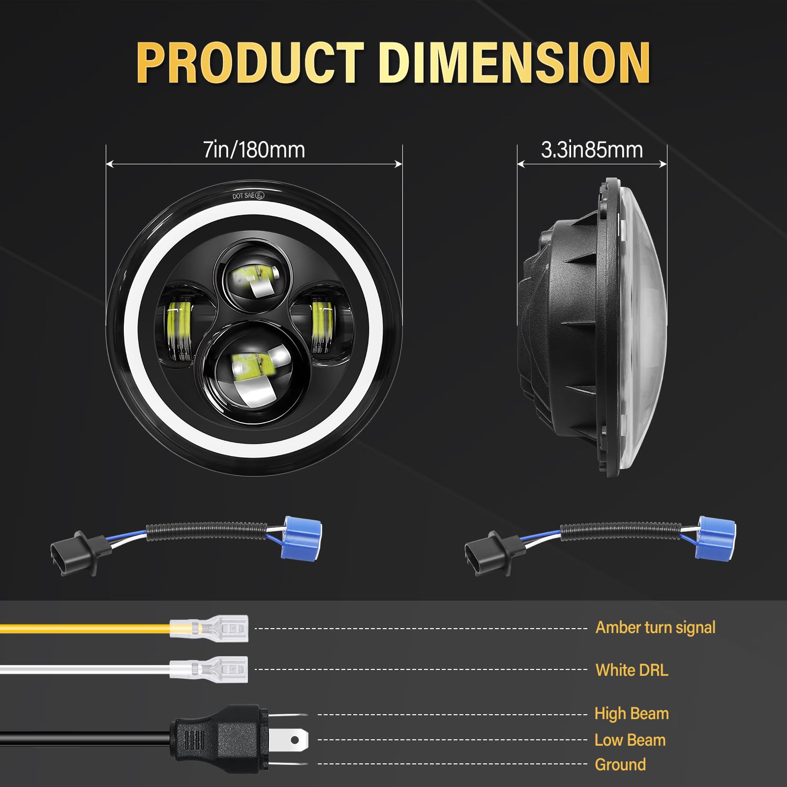 RIGIDON 2 szt. okrągłych reflektorów LED, 50 W, 5000 lm, biały bursztyn, 3000 K + 6000 K, 4 tryby pracy DRL Hi/Lo Beam, oświetlenie offroad, do samochodu, Wrangler JK, TJ, LJ, CJ, Humm-er JP