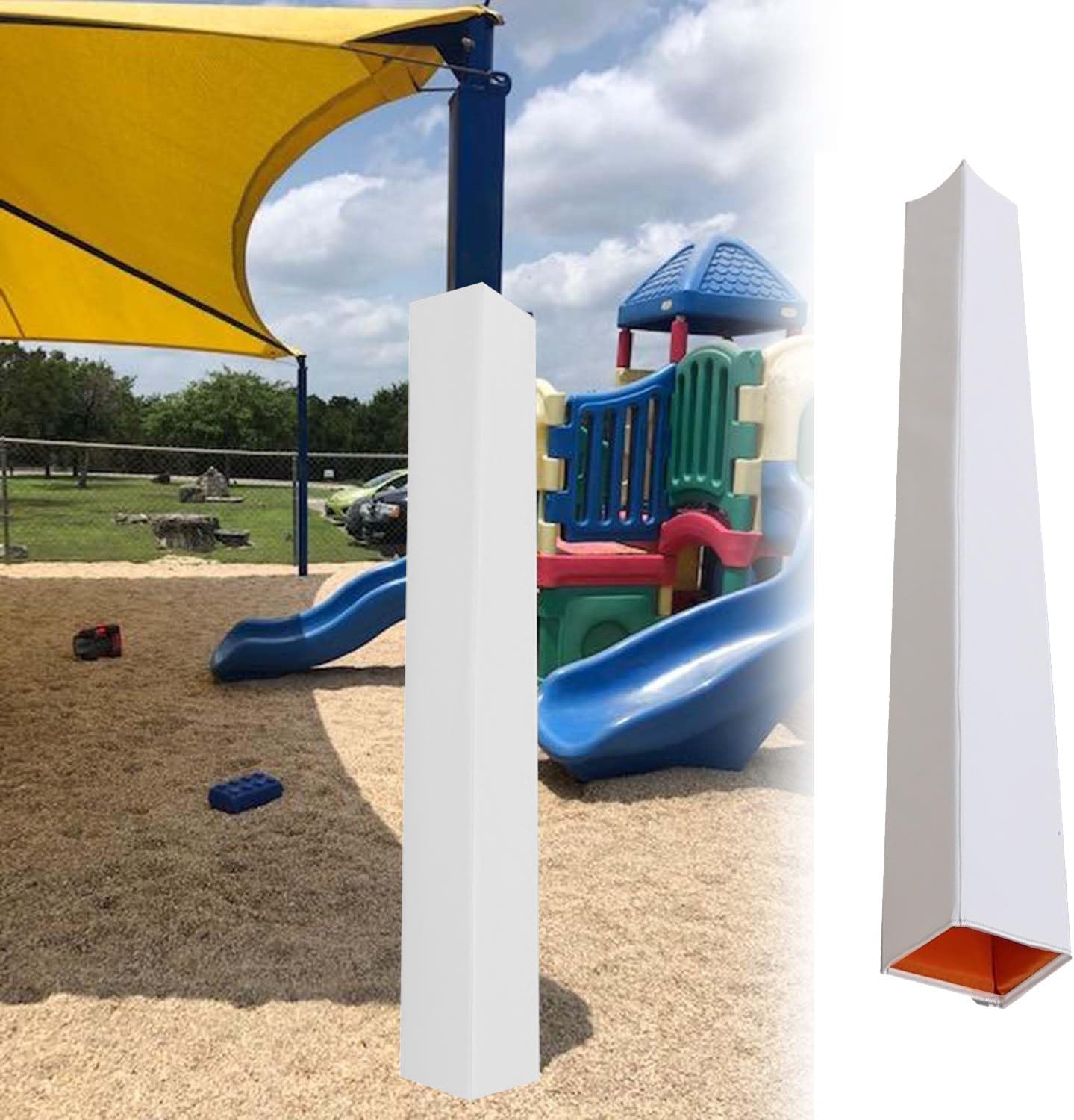 7ft Square Pole Padding - Self-Adhesive Column Protector for Outdoor & Indoor Use, Fits 3x3 to 8x8 Poles, All-Weather Cushion Wrap for Gym, School & Garage (White, 5.5"x5.5")
