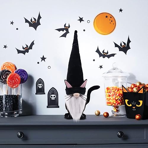 Miniatura 6 de Upltowtme Gnomo de gato negro de peluche de 13.5 pulgadas, hecho a mano, figura escandinava de Tomte, gnomos de Halloween, Navidad, decoración de