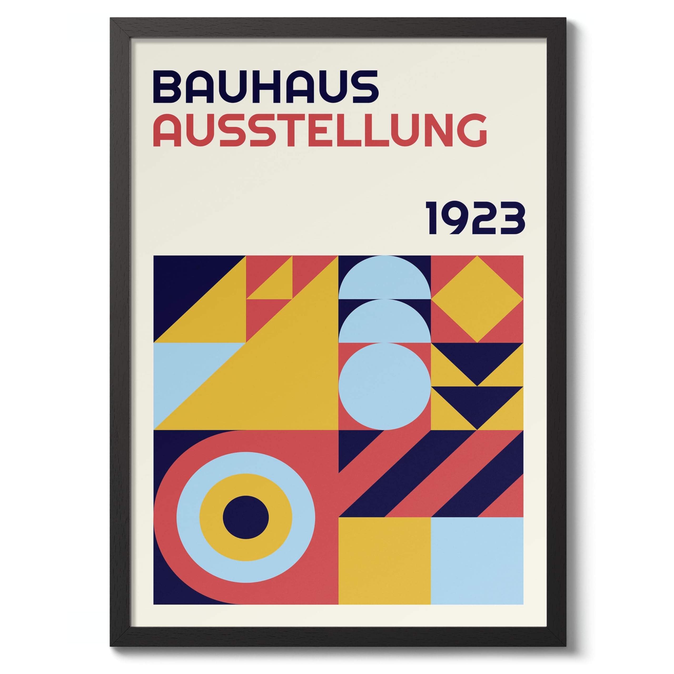 Exhibition 1923 Bauhaus Poster Mid Century Modern Wall Decor Print, Abstract Geometric Wall Art Boho Abstract Artwork Architecture, Archival Matte, 50x70cm (Black Frame) - 50x70cm