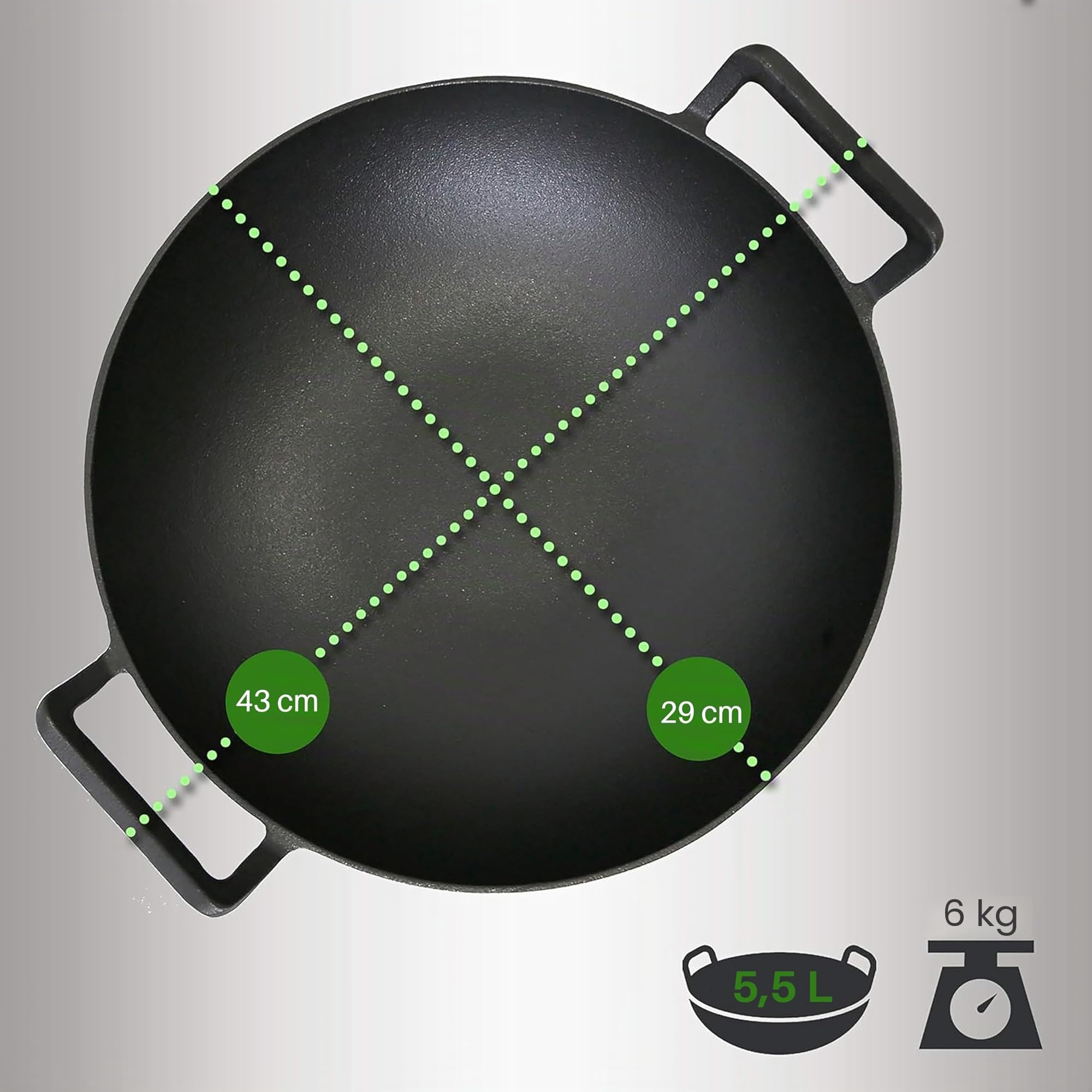 NutriChef Padella in Ghisa Pre-Stagionata da 5,5 Litri - Wok Antiaderente con Coperchio in Legno, per Piano Cottura Elettrico, Nero
