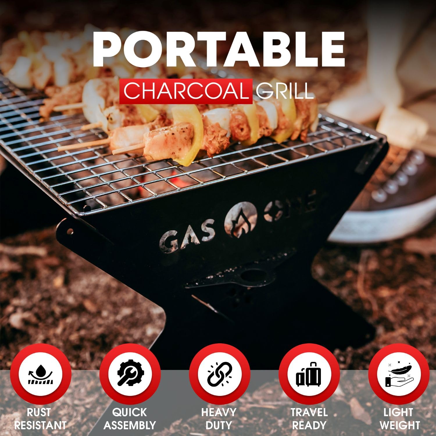 GasOne - Griglia portatile a carbonella da 38,1 cm, pieghevole, barbecue da campeggio, per cortile, falò, patio, braciere portatile resistente, attrezzatura da campeggio