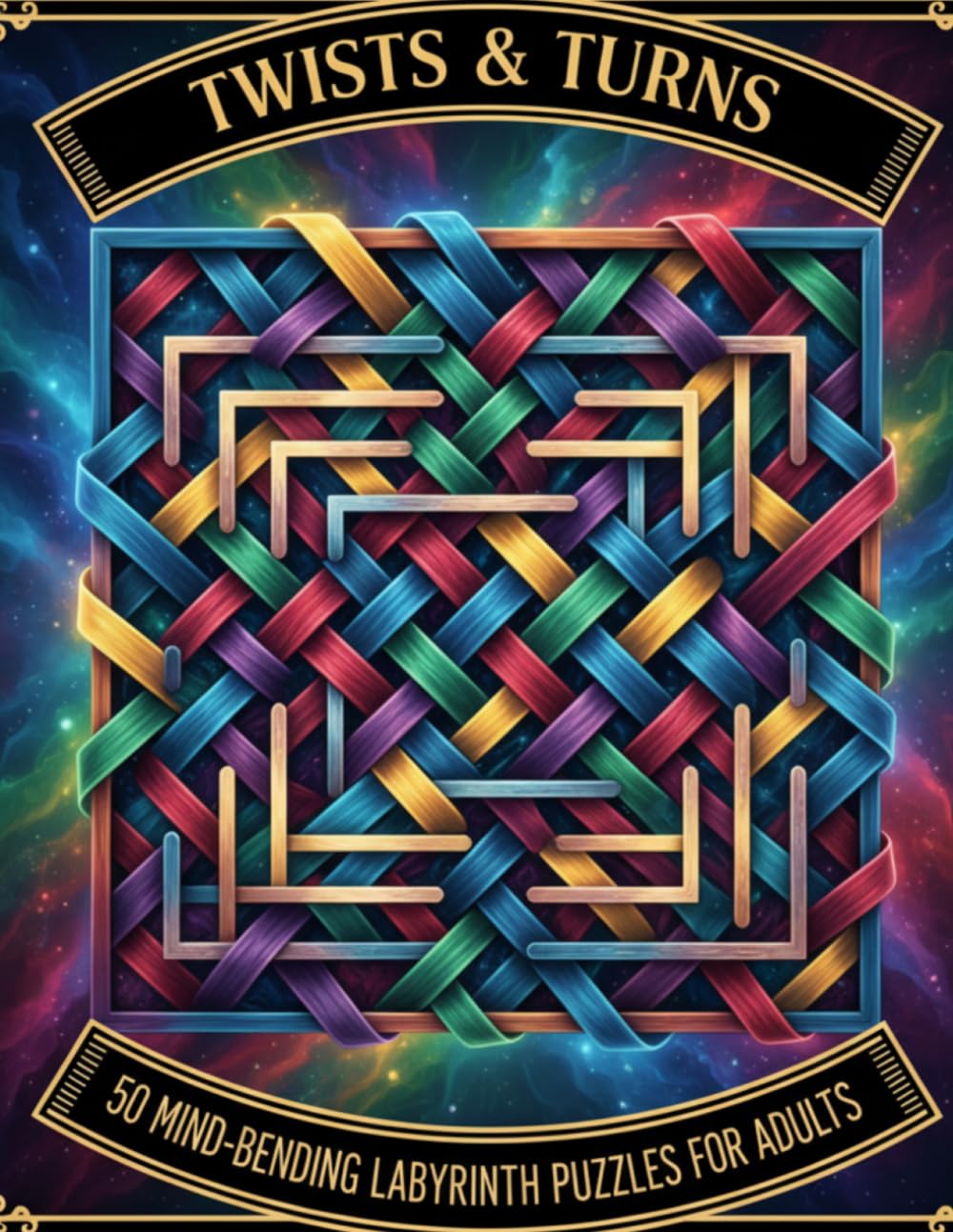 Twists & Turns: A Challenging Maze Puzzle Book for Adults with 50 Brain-Teasing Labyrinth Puzzles for Stress Relief and Focus