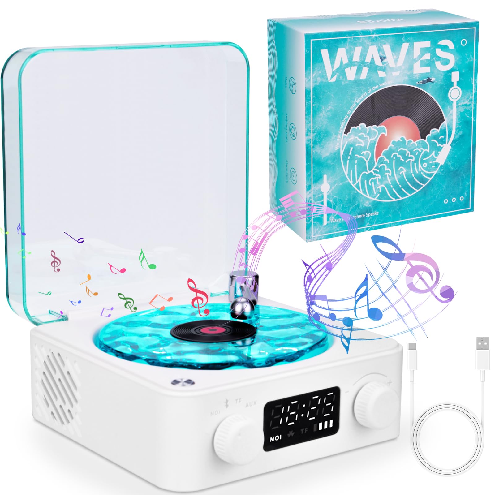 The Waves Bluetooth-speler, Waves Vintage Platenspeler Bluetooth Luidspreker Slaaphulp Luidsprekers Omgevingslicht