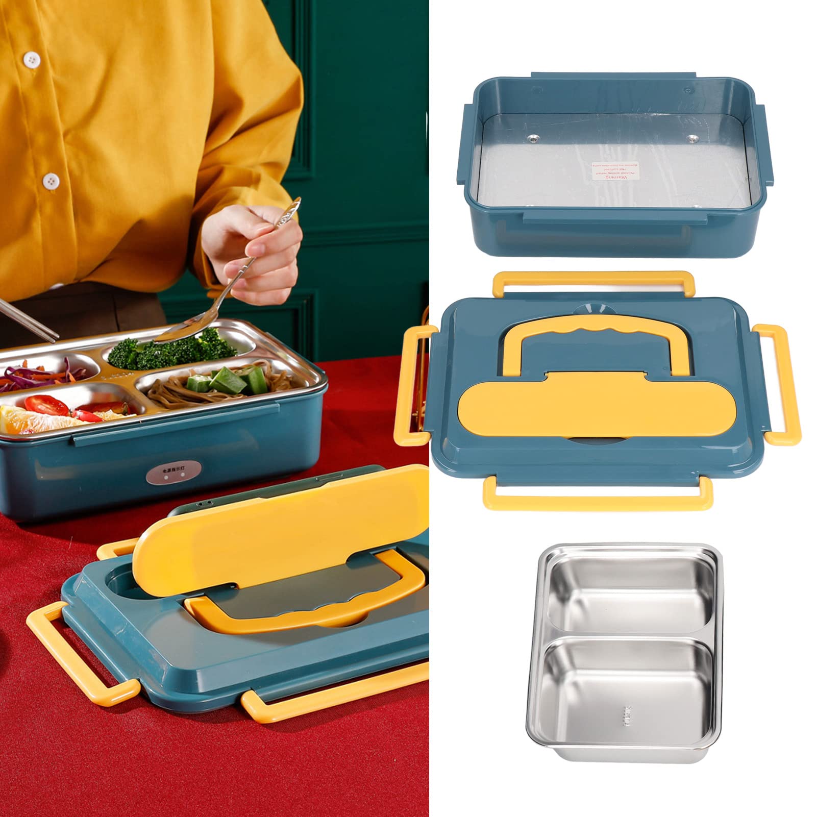 Qcwwy Scatola da Pranzo Riscaldata, Scatola da Pranzo Elettrica a Tenuta Stagna in Acciaio Inossidabile ABS Scaldavivande Portatile Scaldavivande più Veloce per Adulti(#1)