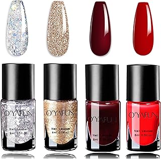 Nail Polish Sets - Red Nail Polish Set - 4PCS Glitter Gold Silver Nail V...