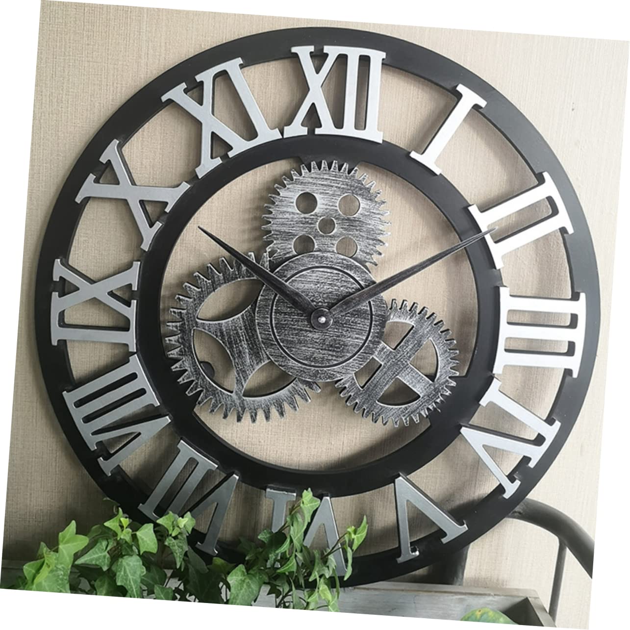 Cabilock Horloge Murale Décorative Industriel avec Mécanisme Silencieux Design De Roue Dentée Argenté pour Salon Cuisine Et Bureau
