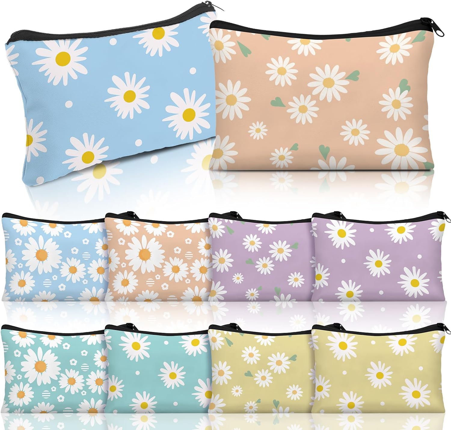 Kacctyen 10 Pcs Daisy Mini Makeup Bags Canvas Cosmetic Pouch for Women