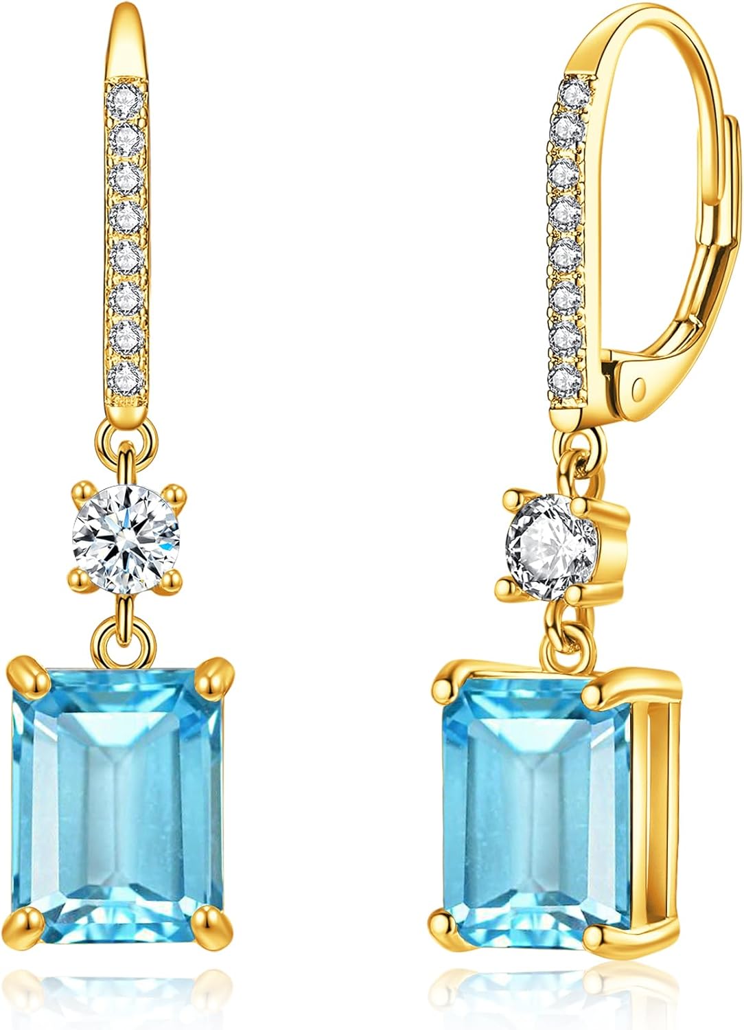 CiNily Rectangular-cut Drop Dangle Earrings for Women Hypoallergenic, Multi-color Cubic Zirconia Earrings Diamond Dangle Earrings Jewelry Gifts for Mothers Day 14K White Gold