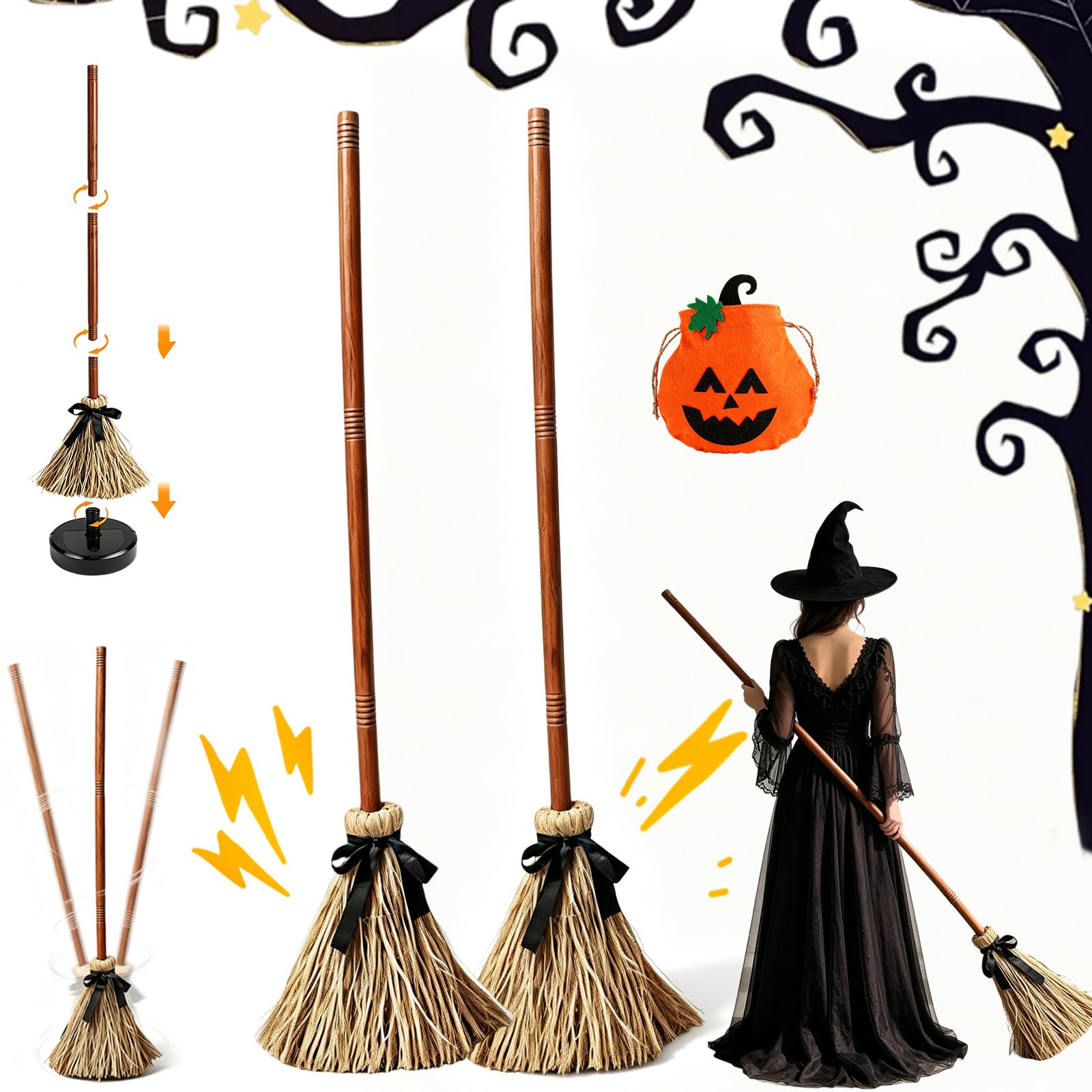 Dawhare Witch Broom, Haunted Dancing Broom Moving Rod Prop (2PCS)