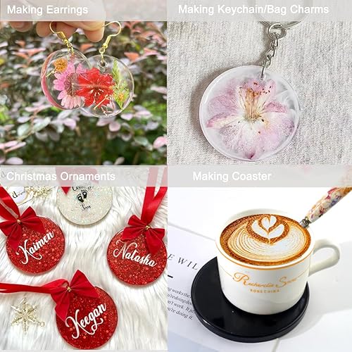 Miniatura 4 de Moldes de resina de círculo plano, 3 piezas de aretes redondos de silicona con 25 cavidades para aretes, llavero, etiqueta para mascotas,