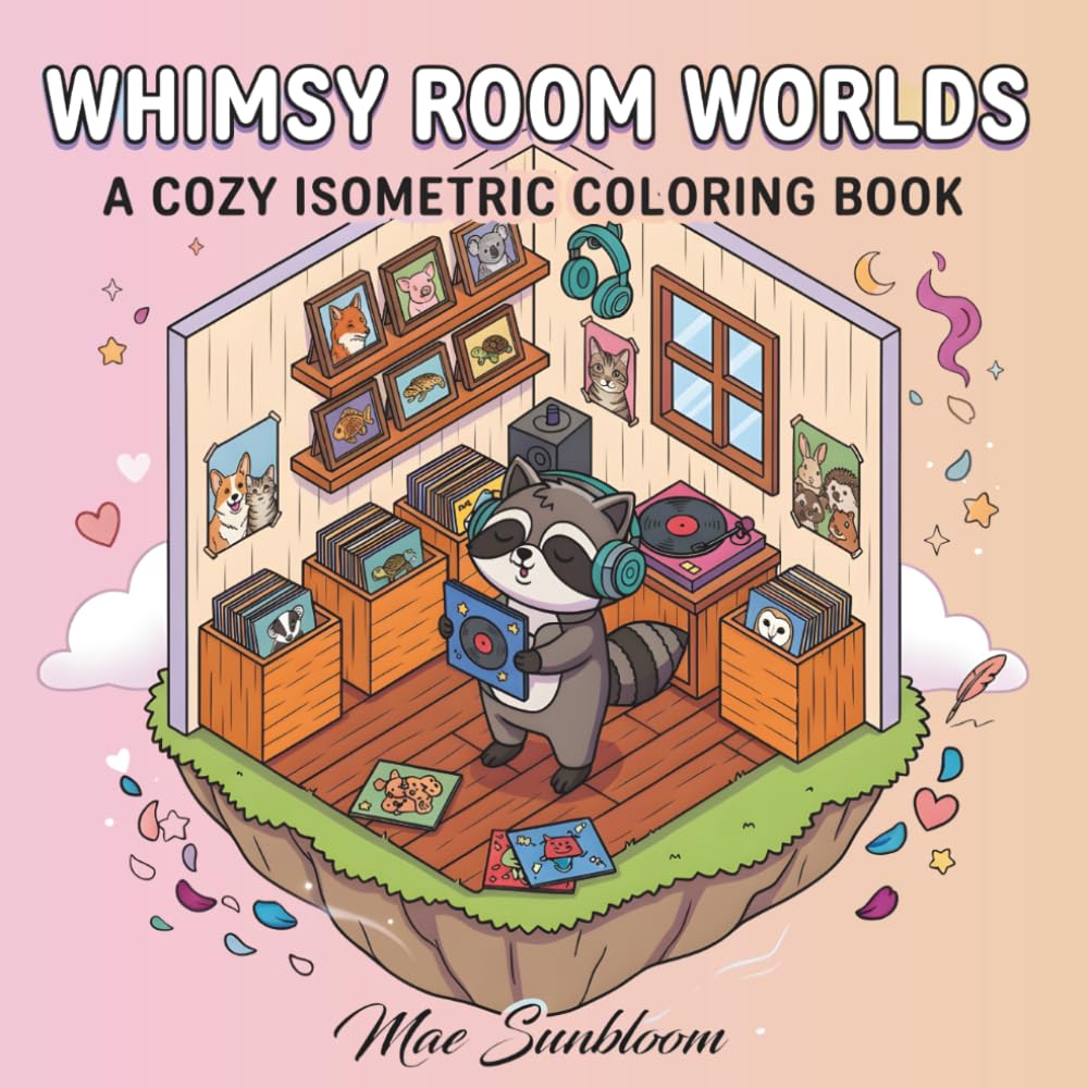 Whimsy Room Worlds: A Cozy Isometric Coloring Book of Animal Shops and Tiny Interiors