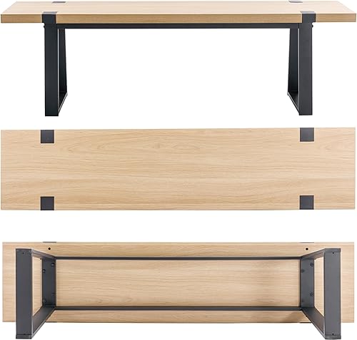 Miniatura 4 de Banco de comedor de 60 pulgadas, banco de mesa de madera natural con patas de metal, banco de cocina moderno para entradainteriorcomedor