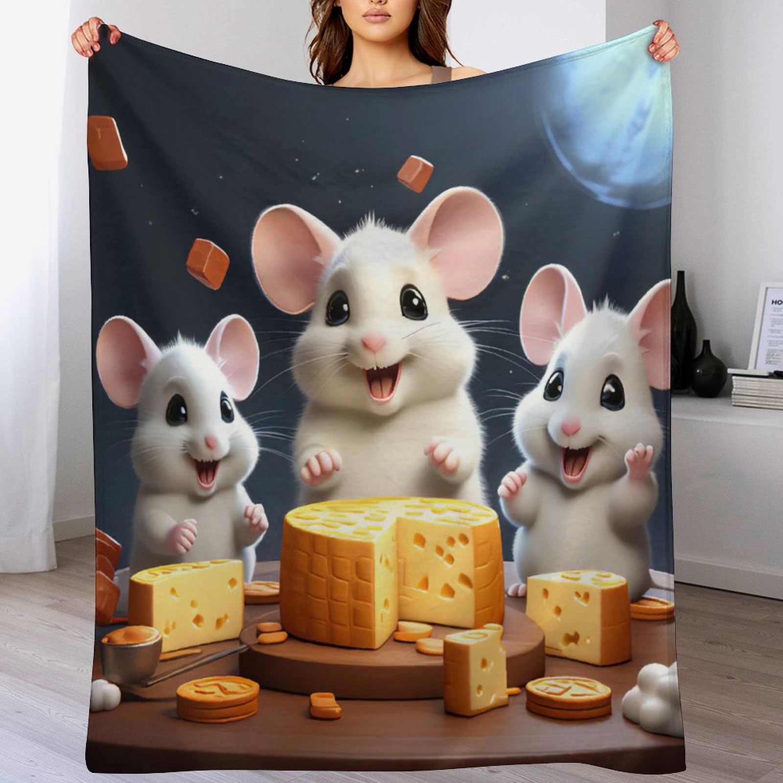 Couverture polaire animal souris en flanelle douce et chaude, linge de lit premium