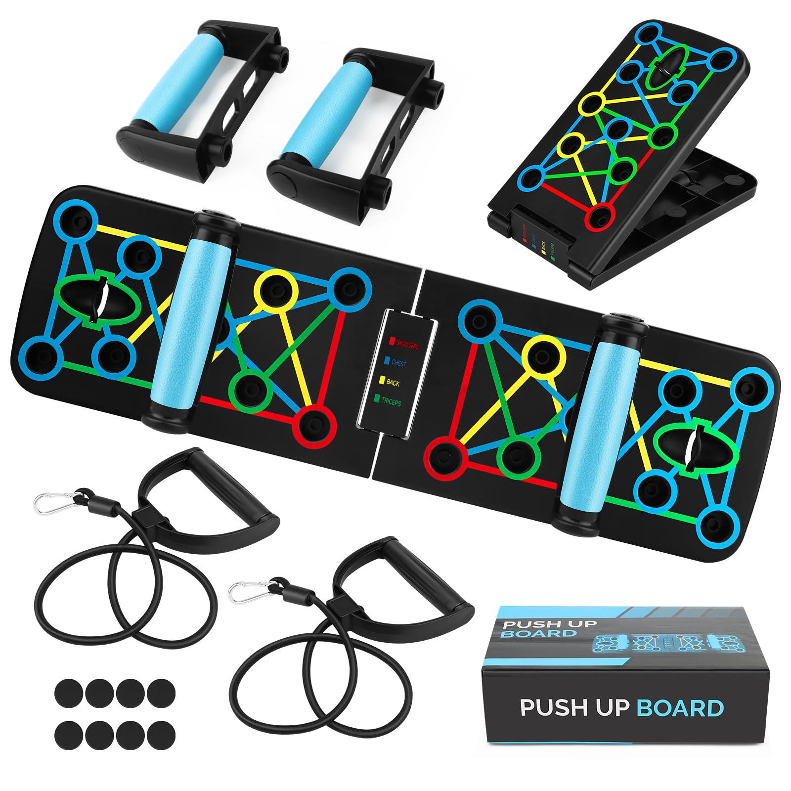 Push Up Rack Board, 17 in 1 Attrezzature per il fitness multifunzione pieghevole a casa, Maniglia per Push Up, con 2 Corde di Trazione, Flessioni Attrezzi per Il Fitness a Casa