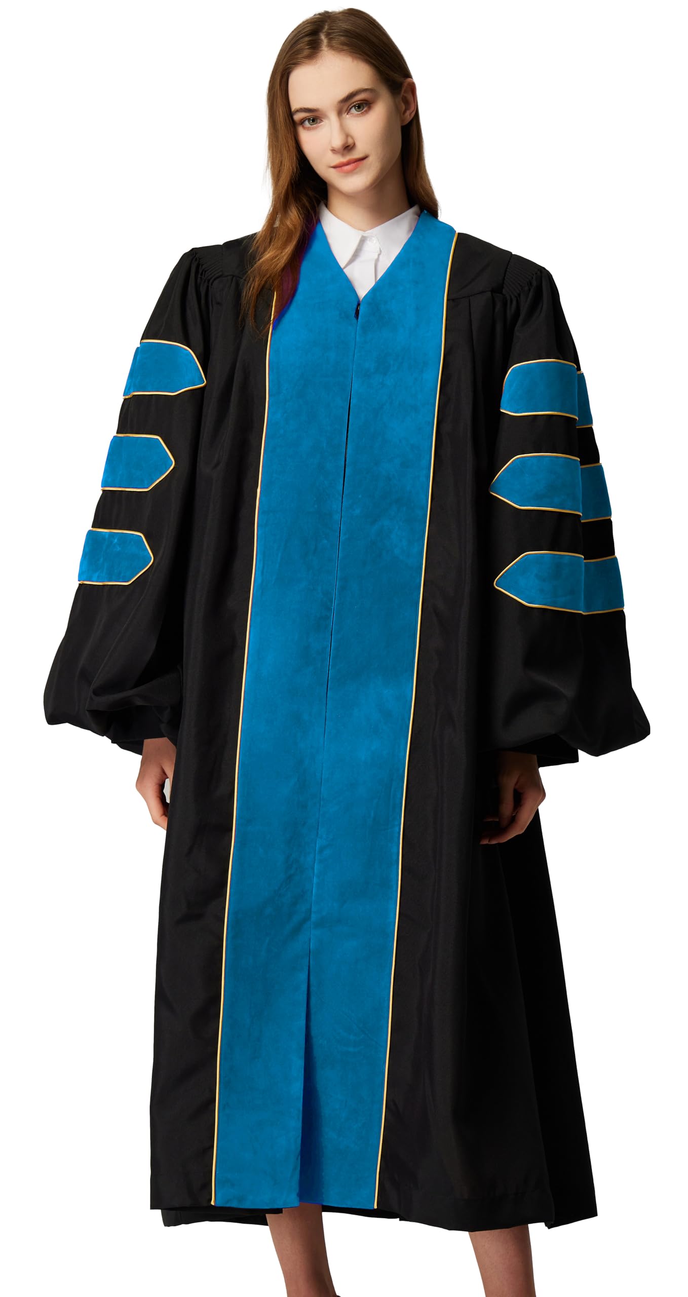 MyGradDay Unisex Deluxe Doctoral Graduation Gown with Gold Piping