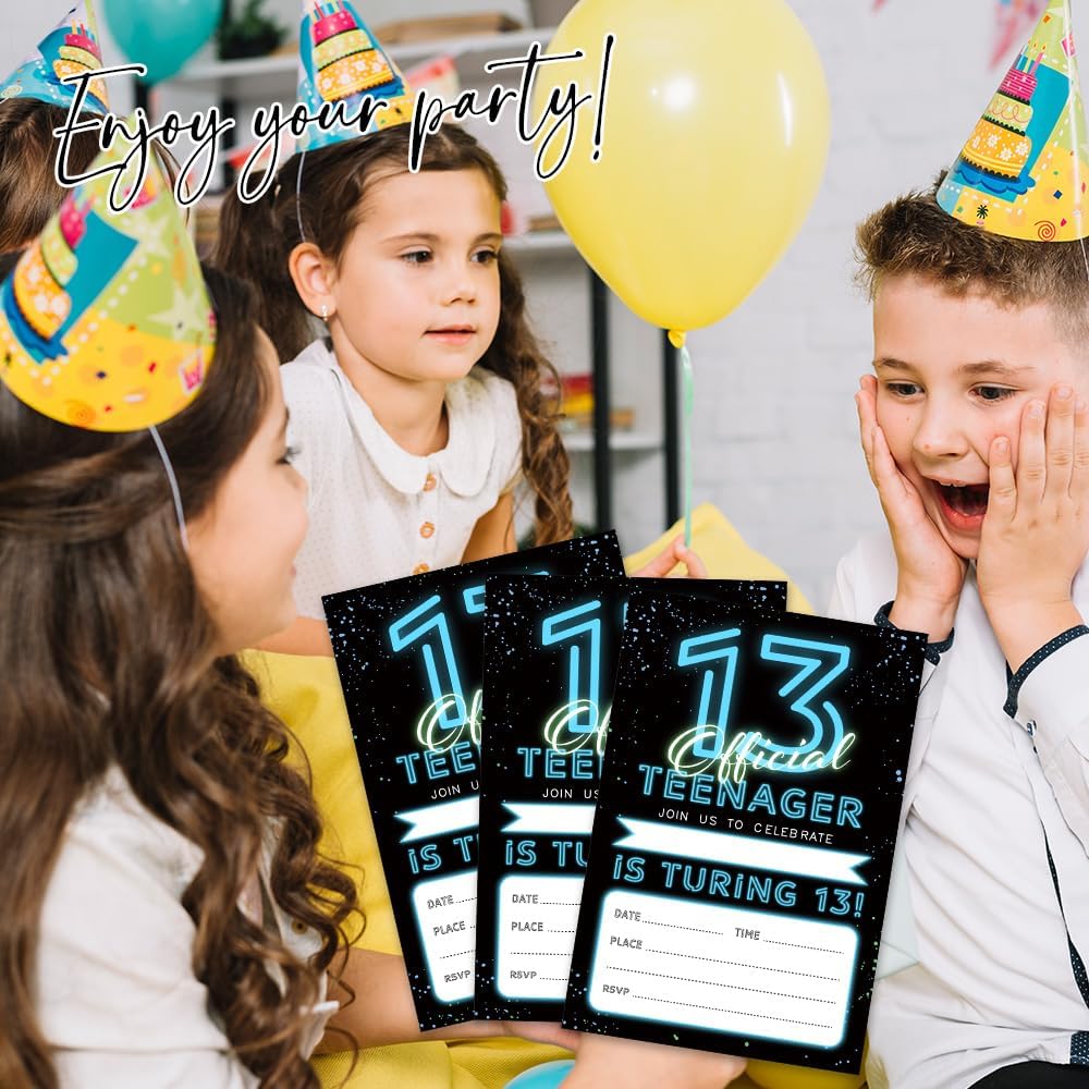 13Th Birthday Invitation Cards -13 Official teenager - 4"X6"Double-Sided Fill-In Style Invitation Cards With 20 Envelopes,13 years old,Party Favors & Supplies(20 Pcs) - B14