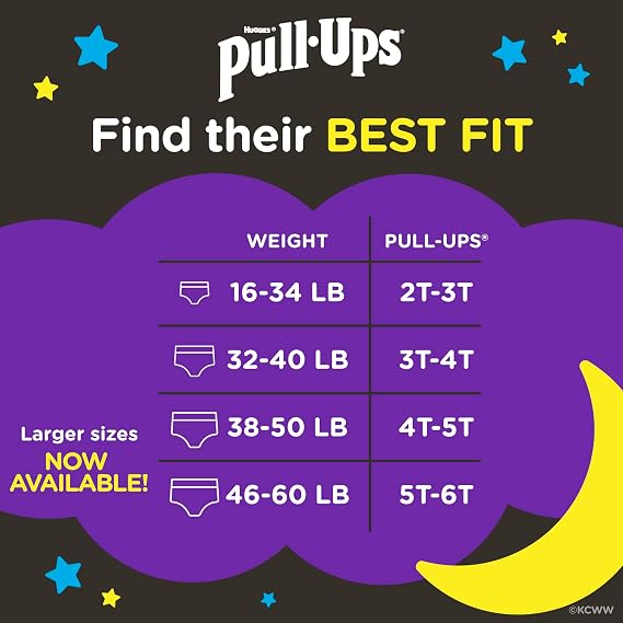 Pull-Ups Boys' Night-Time Potty Training Pants, Size 2T-3T Overnight Training Underwear (16-34 lbs), 68 Ct