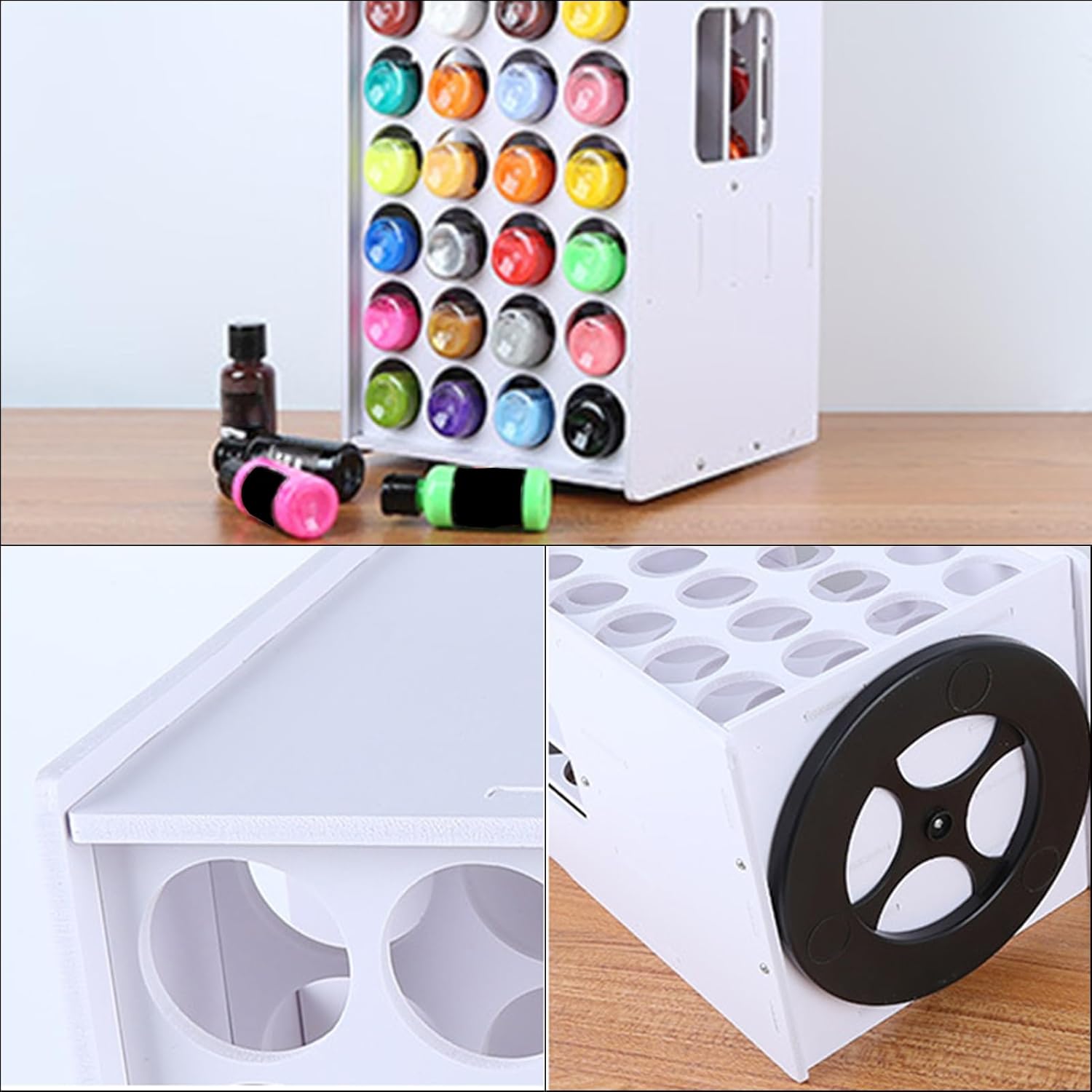 Paint Organizer - Paint Brush Holder | Paint Holder For Acrylic Painting | 72 Holes Paint Rack Stand | 360 Degree Rotating Vertical Paint Rack Stand Paint Holder Rack 2oz Paint Bottle Organizer