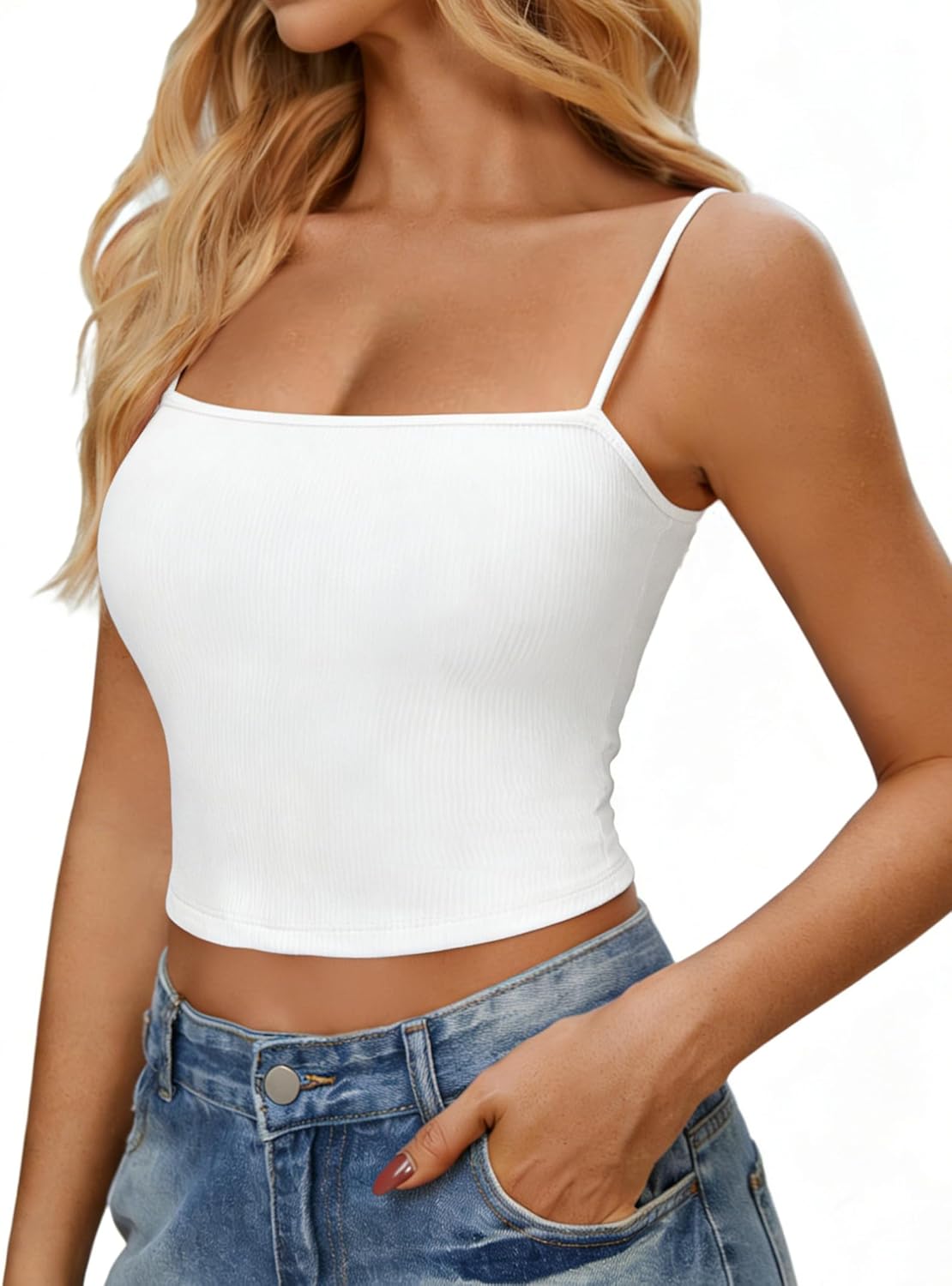 Ekouaer Women's Ribbed Spaghetti Strap Camisole Tank Top 2 Pack