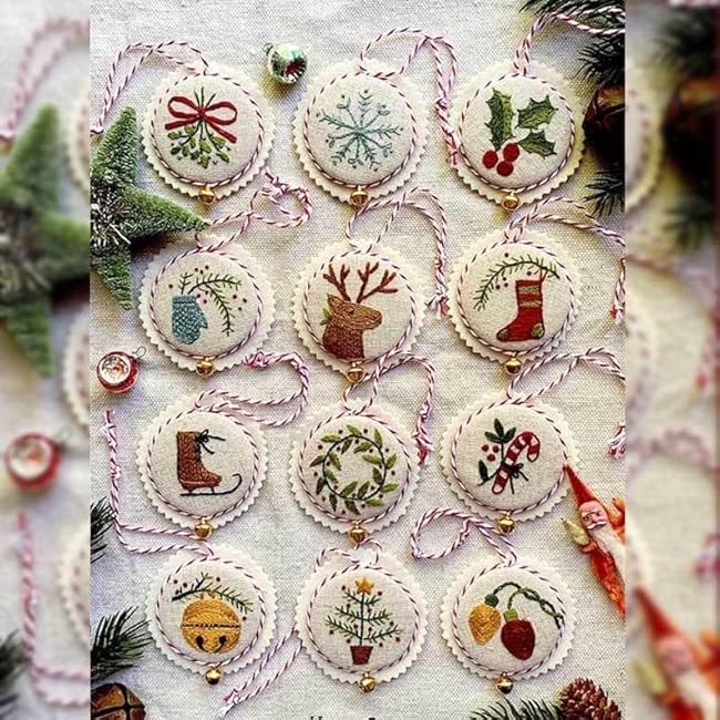 12PCS Embroidery Christmas Ornaments Kits, Hand Needlepoint Christmas Ornament Kit, Hand Embroidery Ornament Kit for Beginners, Complete Needlepoint Starter Set with Easy & Instructions (Color B)