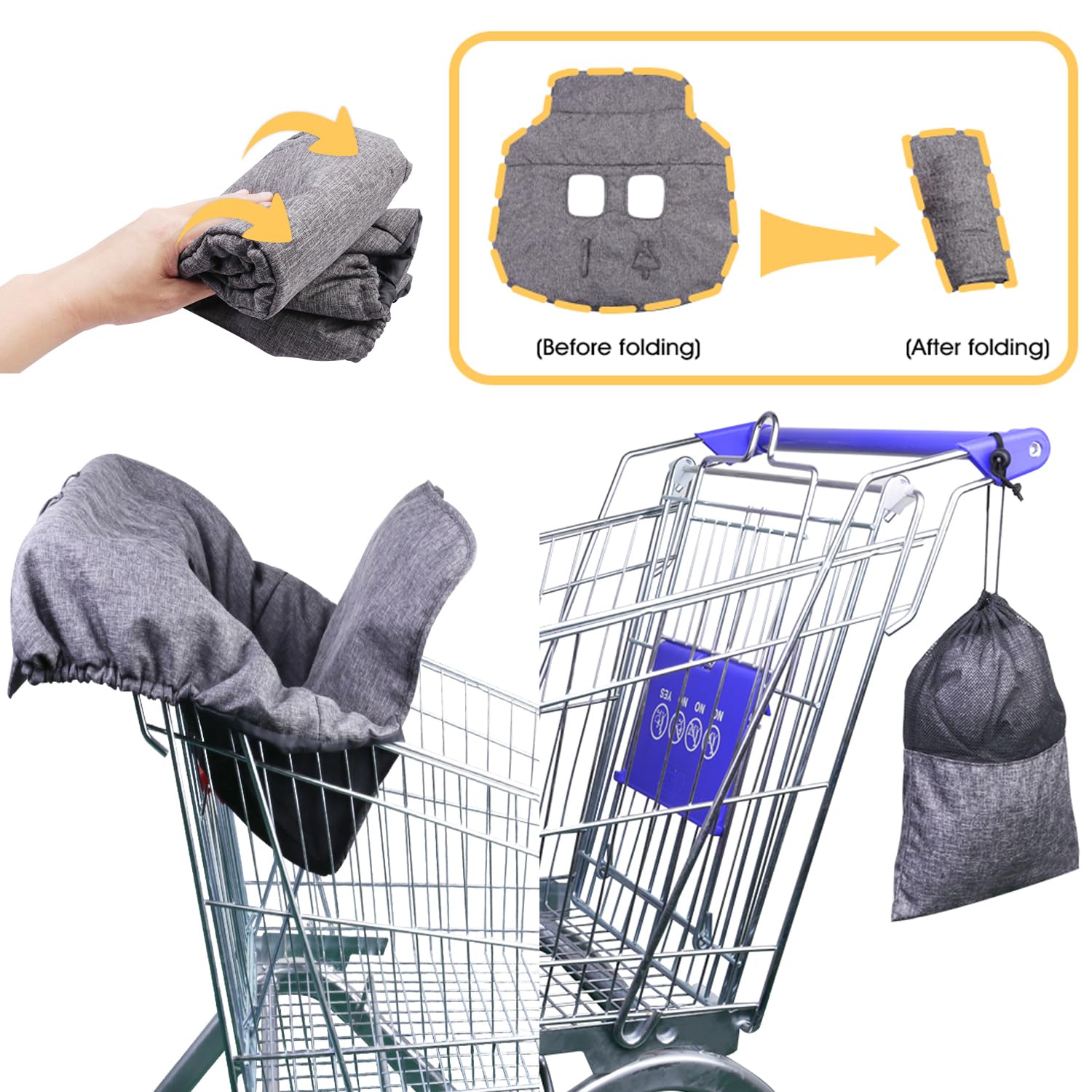 Shopping Cart Cover for Baby Cotton High Chair Cover, Infant Grocery Cart Cushion Liner with Storage Pouch, Foldable - Image 4