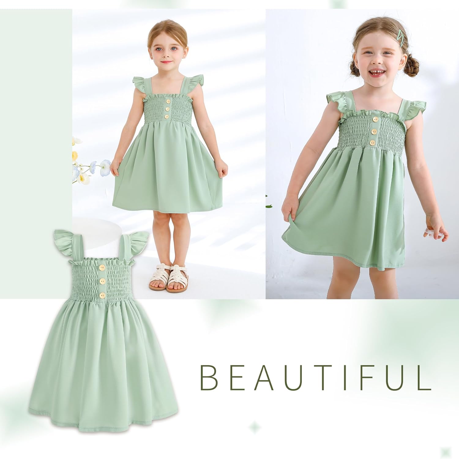 JEELLIGULAR Toddler Dress Ruffle Sleeveless Button Down Dress for Toddler Girl Dress Summer Beach Casual A-line Sundress - Image 2