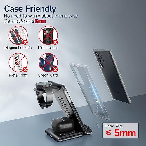 Miniatura 5 de Estación de carga inalámbrica para Samsung, MANKIW plegable 3 en 1 estación de carga Android para dispositivos Samsung, soporte de base rápida para