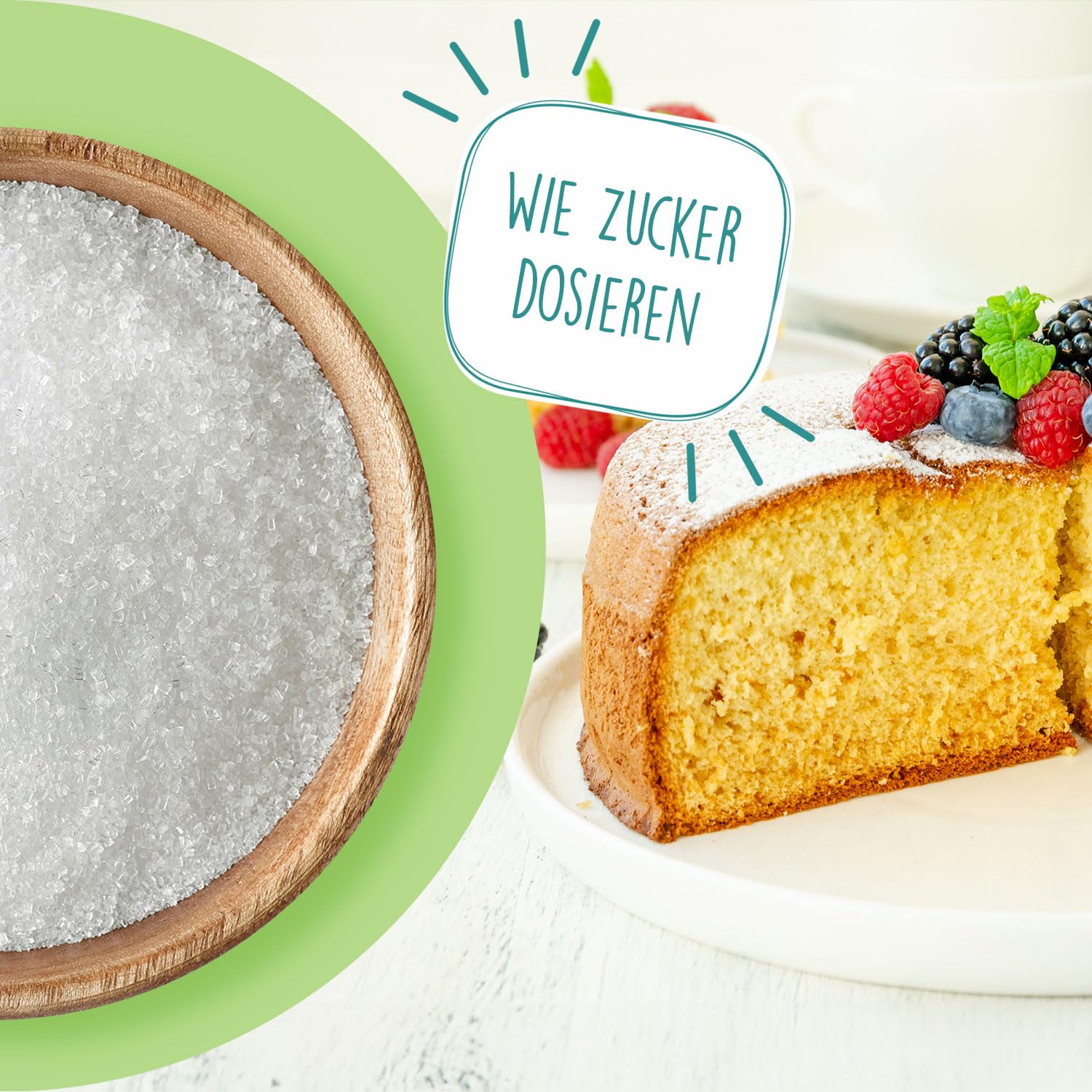 BORCHERS Schugga green, Kristalline Streusüße 8x 300g, Stevia-Erythrit Mischung, 1:1 wie Zucker, kalorienfrei & zuckerfrei, Zuckerersatz, Süßungsmittel, Zuckeralternative