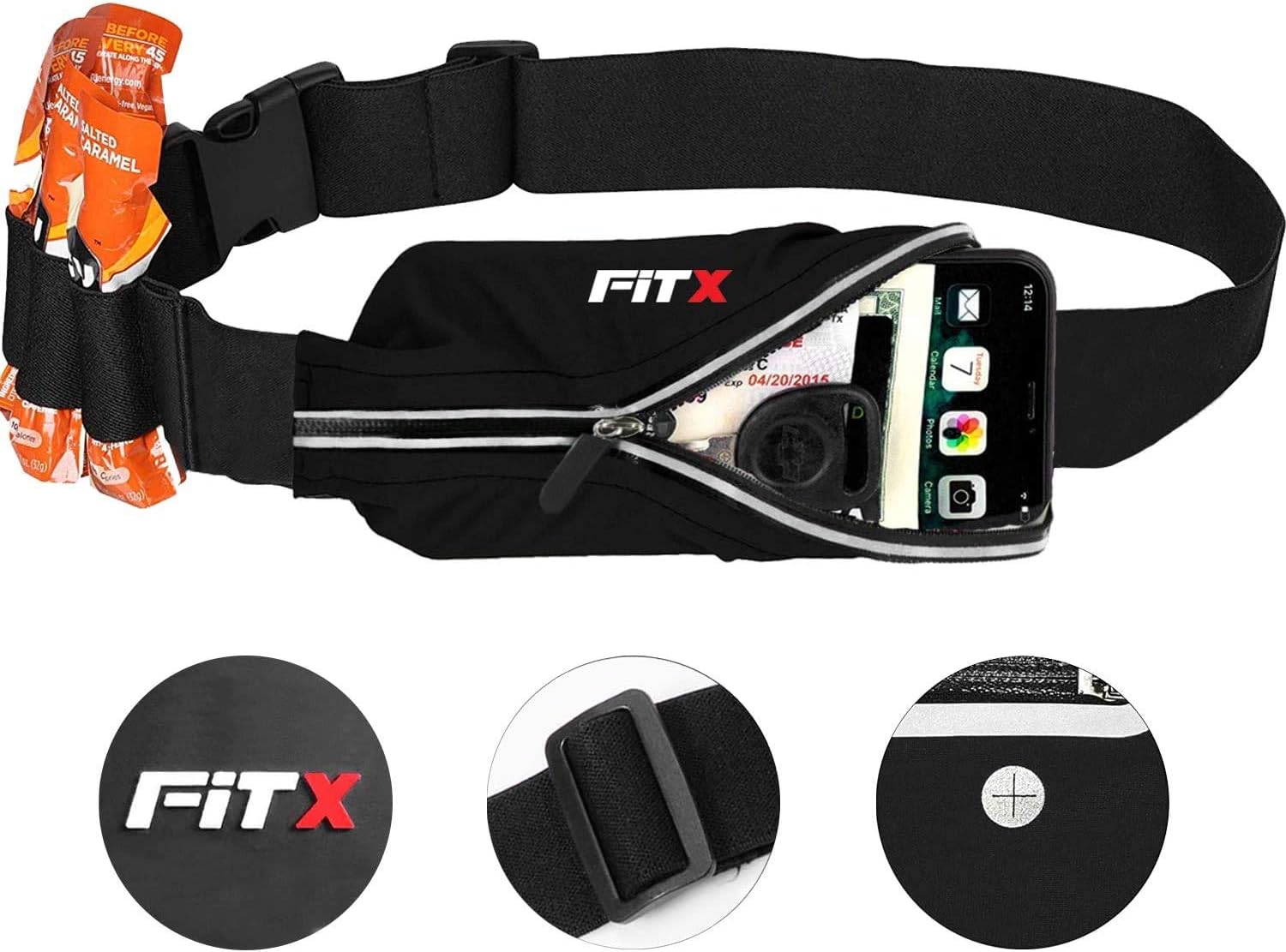 FitX Reflective Running Waist Belt - Lightweight, Waterproof, Fitness Pouch Pack - Ideal for Running, Hiking, Outdoor Activities - One-Size