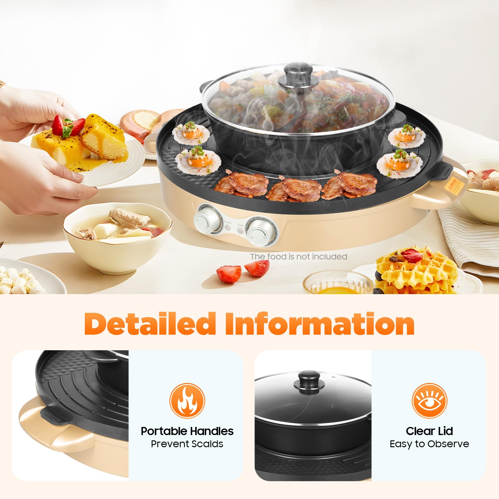 Hot Pot elektryczny Hotpot 2000 W, 220 V, 2 w 1, wielofunkcyjny okrągły stół grillowy, elektryczna płyta grillowa, do domu