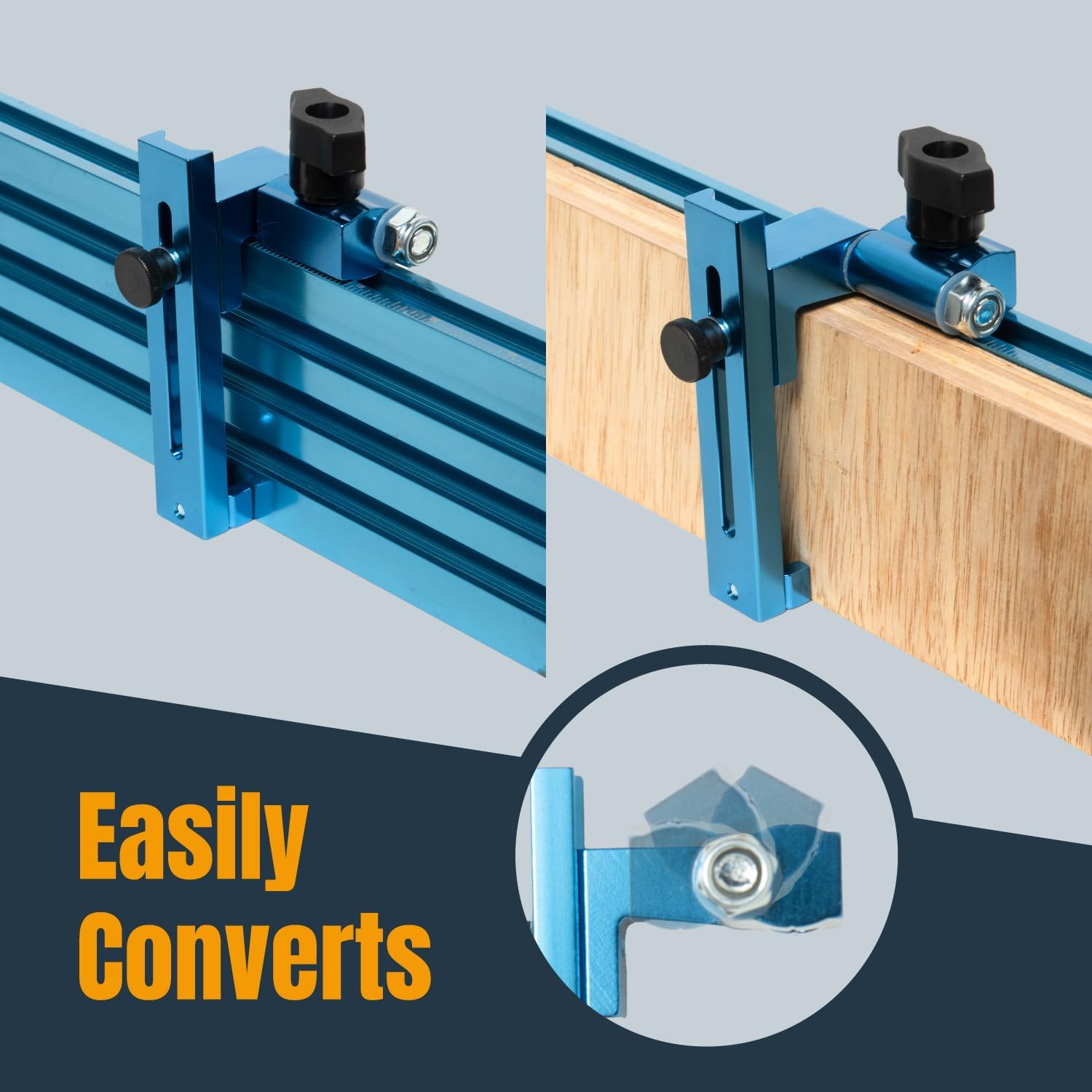 POWERTEC 1" to 3-1/2" Adjustable Flip Stop, Patent Pending Curved-Based T Track Stop for Miter Saw, Table Saw, Drill Press, Router Table, Miter Gauge, T Track Accessories for Woodworking,2PK(72043-P2)