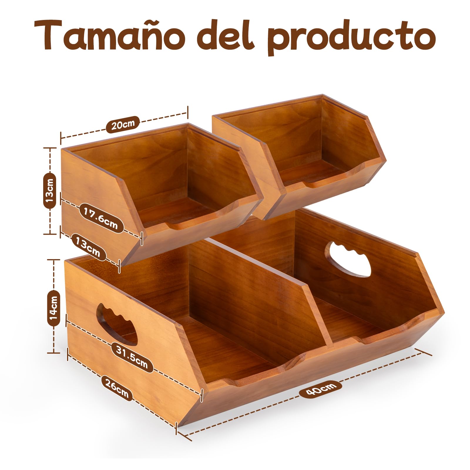 Aquzee Caja para Guardar Patatas de 2 Capas, Apilable Cesta para Patatas y Cebollas de Madera Juego de 3 Piezas, Desmontable Almacenaje Cocina Adecuado para Ajo, Cebolla, Verduras, Frutas y Pan