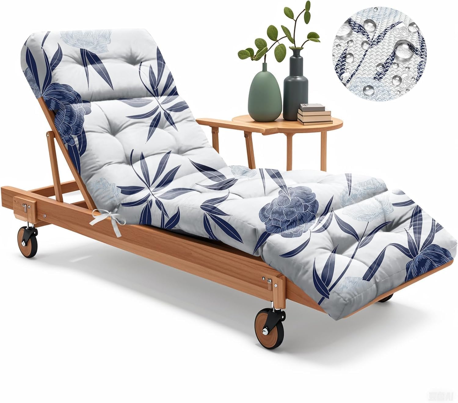 widesmile Sun Lounger Cushion Only Replacement Waterproof 189x58x12 cm Thicken Garden Sunlounger Cushions with Non-Slip Seat Pads for Indoor Outdoor Patio Reclining Chair, Blue Enchantress