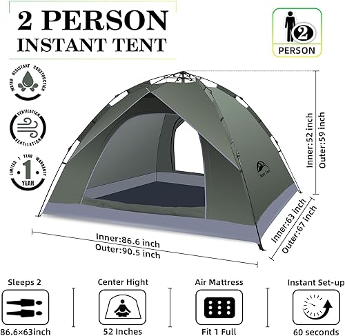 Miniatura 2 de Happy Travel Tienda de campaña para 1234 personas, tiendas de campaña instantáneas fáciles para acampar, tienda de campaña familiar impermeable