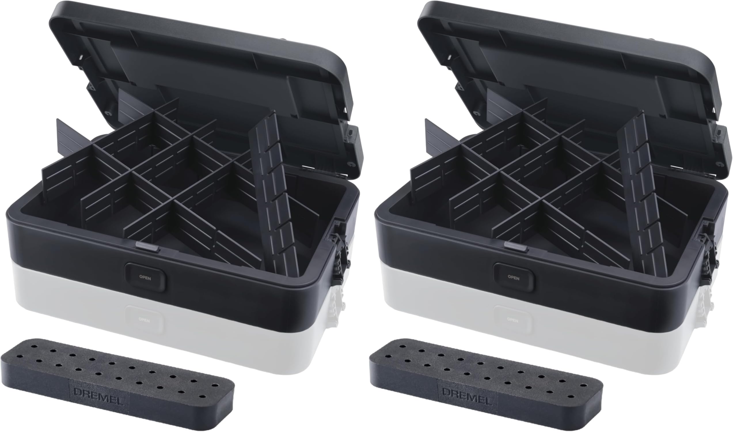 Dremel Black Box Caja de Herramientas con 6 Divisores y Soporte para accesorios, Organizador Personalizable para Accesorios de Multiherramientas, Sistema de Almacenamiento compacto y Apilable