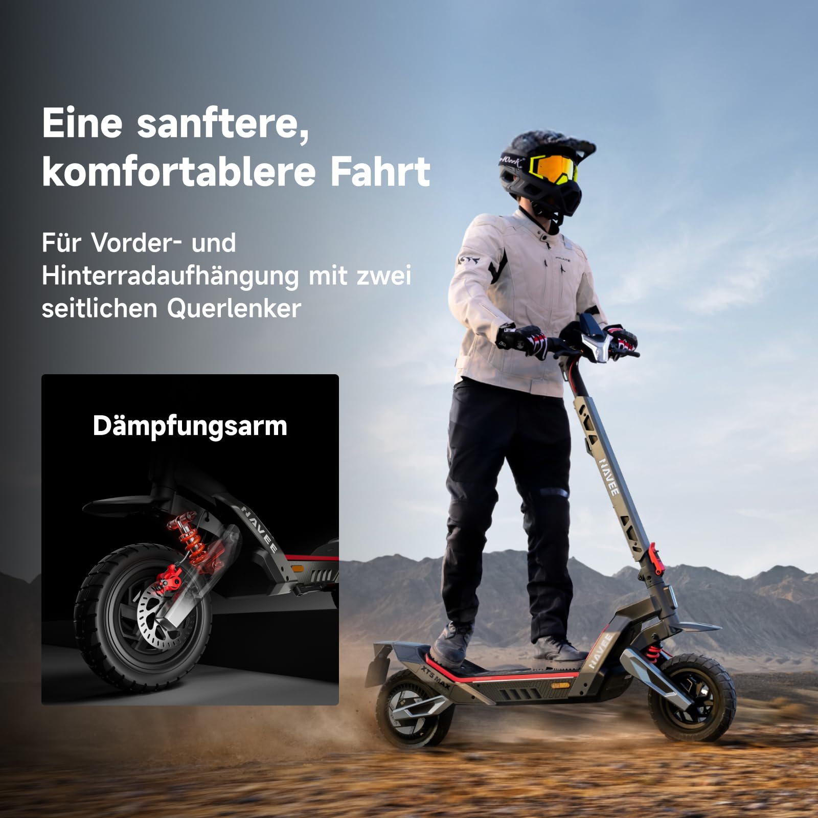 NAVEE XT5 MAX E Scooter mit Straßenzulassung & Blinker, Maximale Reichweite 2200W 110 km & 150 kg Tragkraft, 12 Zoll Offroad Reifen, Doppelaufhängung, Steigungen 32%, Ladezeit 5-6 Stunden