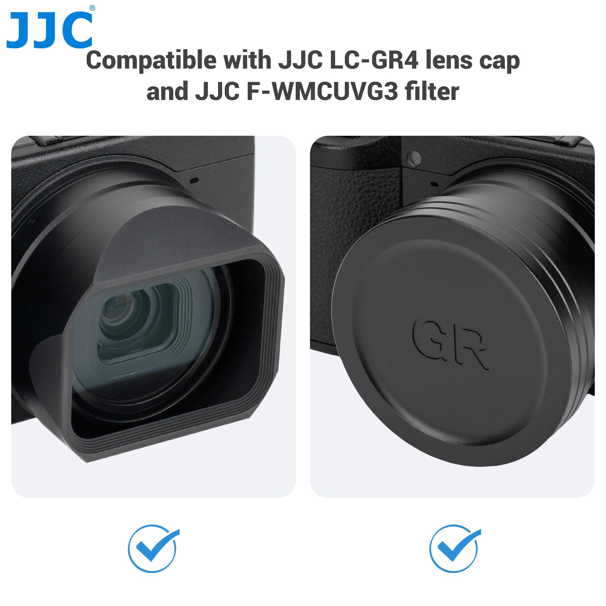 JJC Kompatybilna metalowa osłona przeciwsłoneczna z zamkiem kwadratowym do Ricoh GR IV, GR4, GR HDF, monochromatyczna, łatwa instalacja (bez winyetowania)