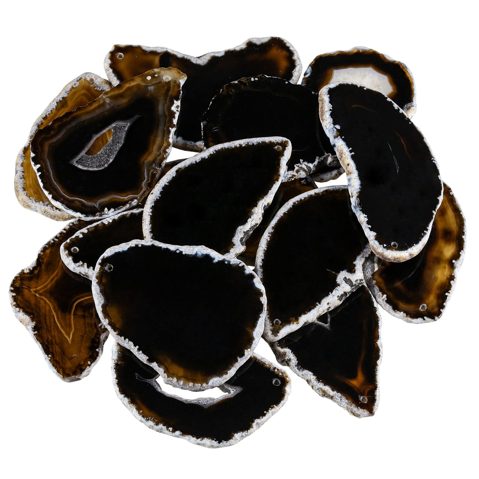 Rockcloud 5 Pcs Polished Thin Agate Slice Pendants with Drilled Holes for DIY Home Decoration,Black