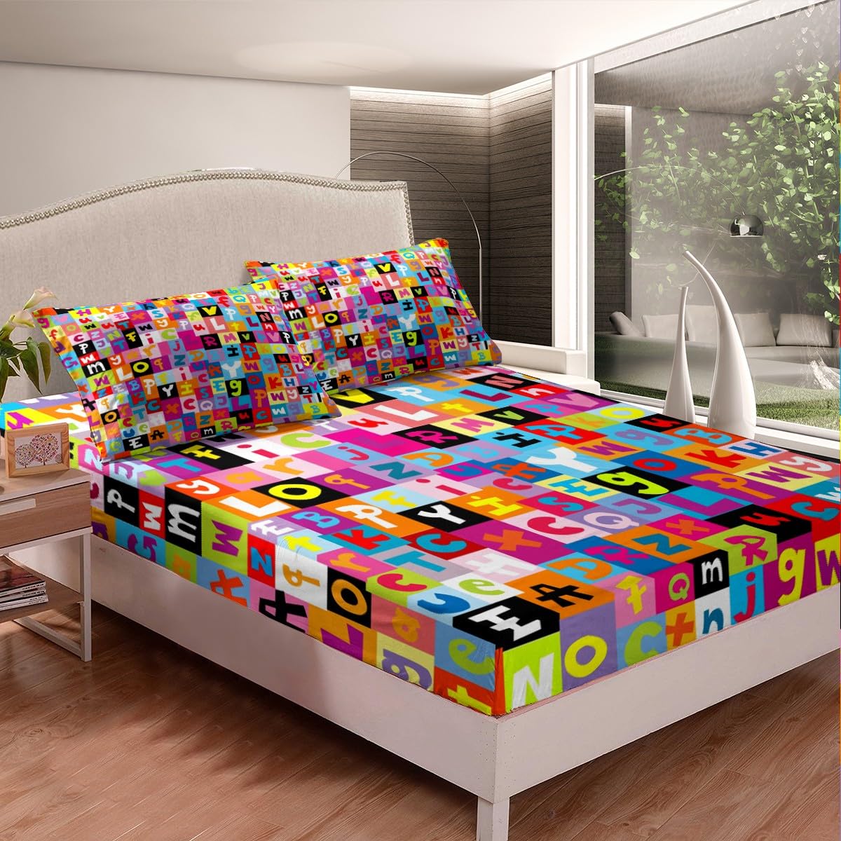 Set Lenzuola Bambini Alfabeto Educativo - 4 Pezzi, Microfibra, Tasca Profonda, Colorato - Foto 2