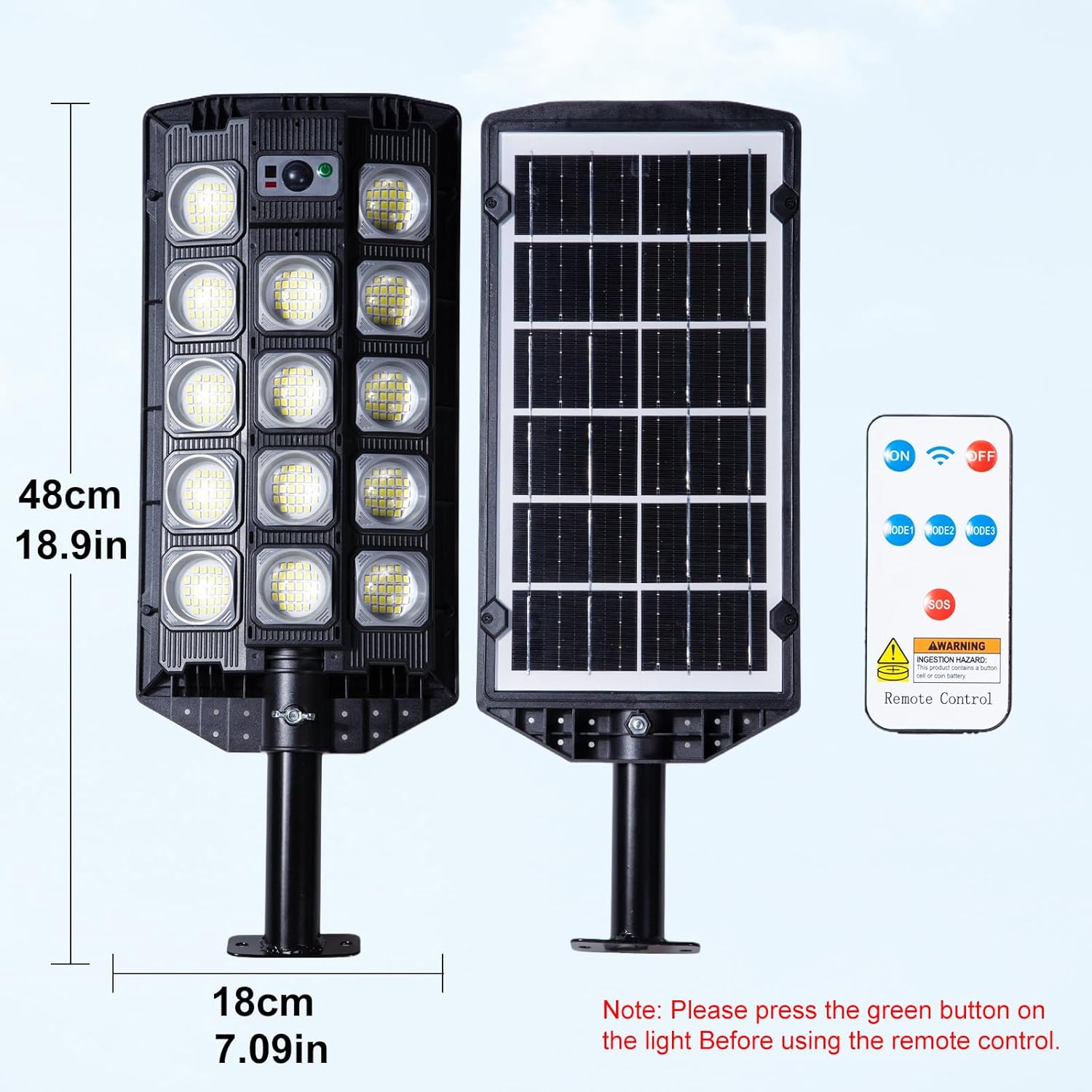 Solar Street Lights Outdoor with Motion Sensor & Remote, [364 LED/1000LM/3 Modes] IP65 Waterproof Security Light, Wireless Solar Flood Light for Outside Porch Yard Parking Lot, Dusk to Dawn Lighting